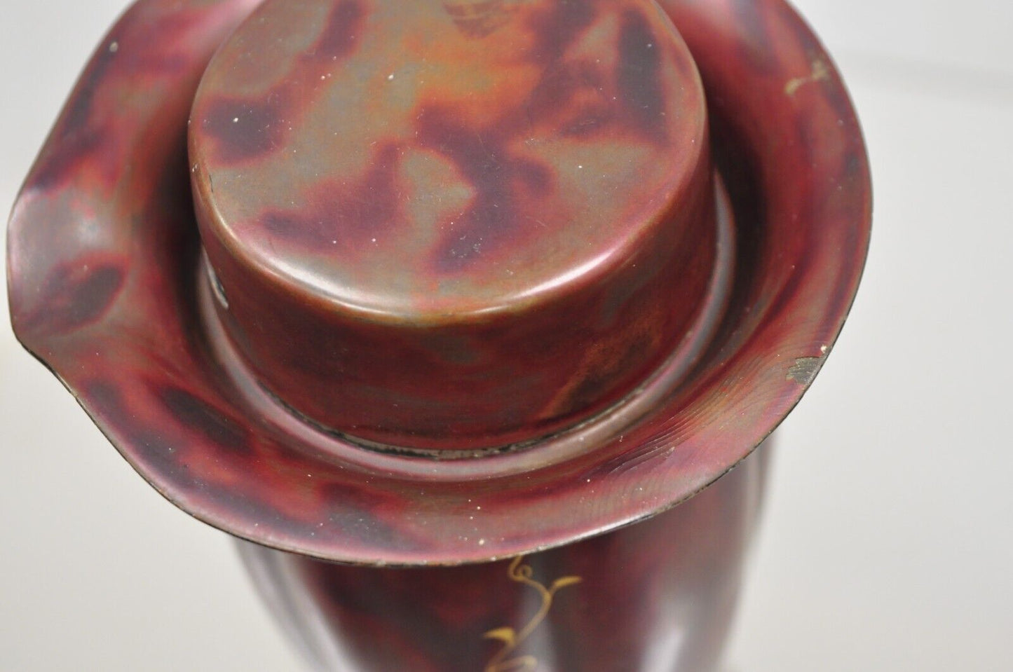 Vintage Occupied Japan Bronze Metal Red Lacquered Bulbous Pitcher by Marumi