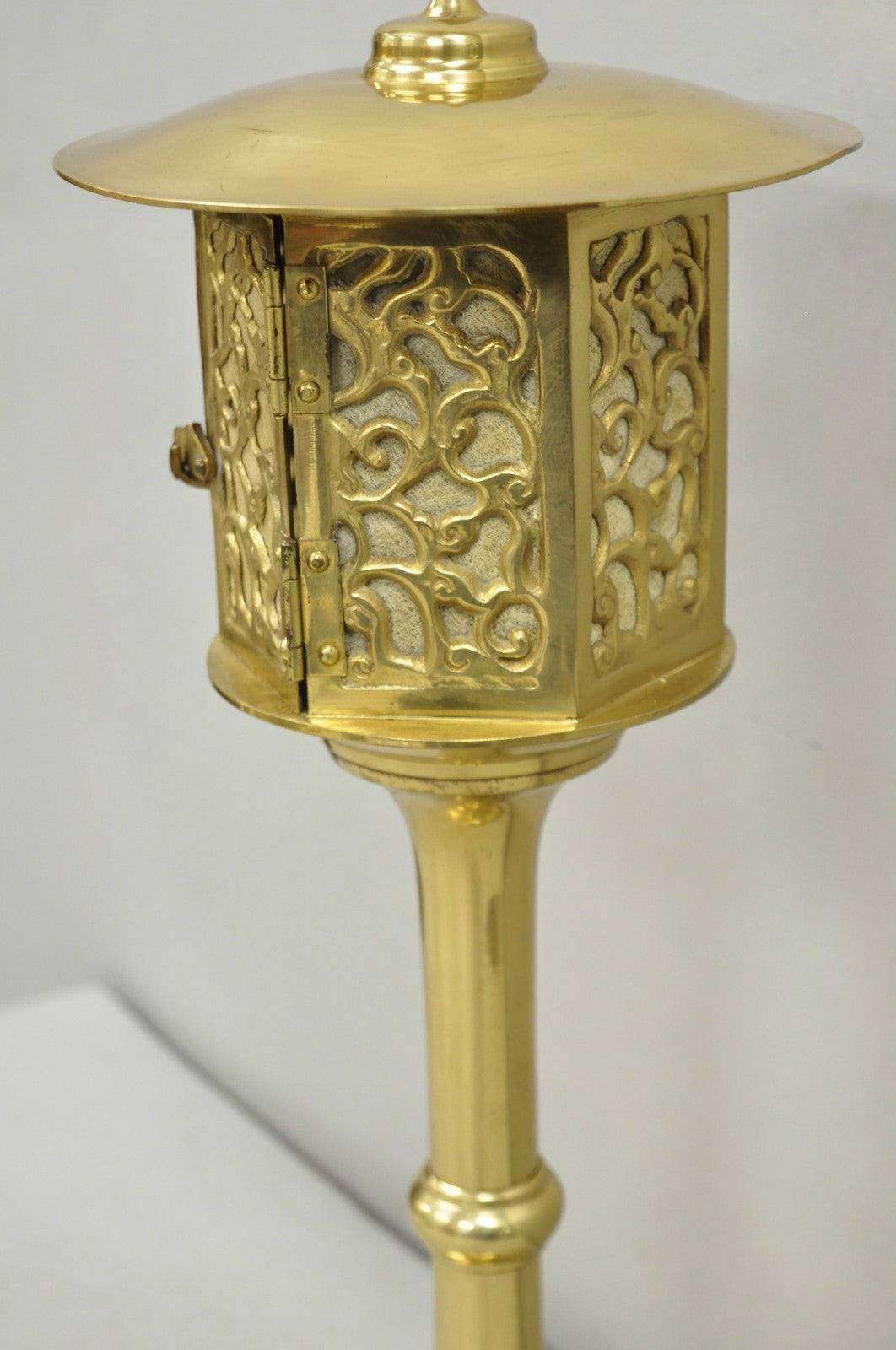 Vintage Brass Fretwork Japanese Lantern Small Chinoiserie Oriental Table Lamp
