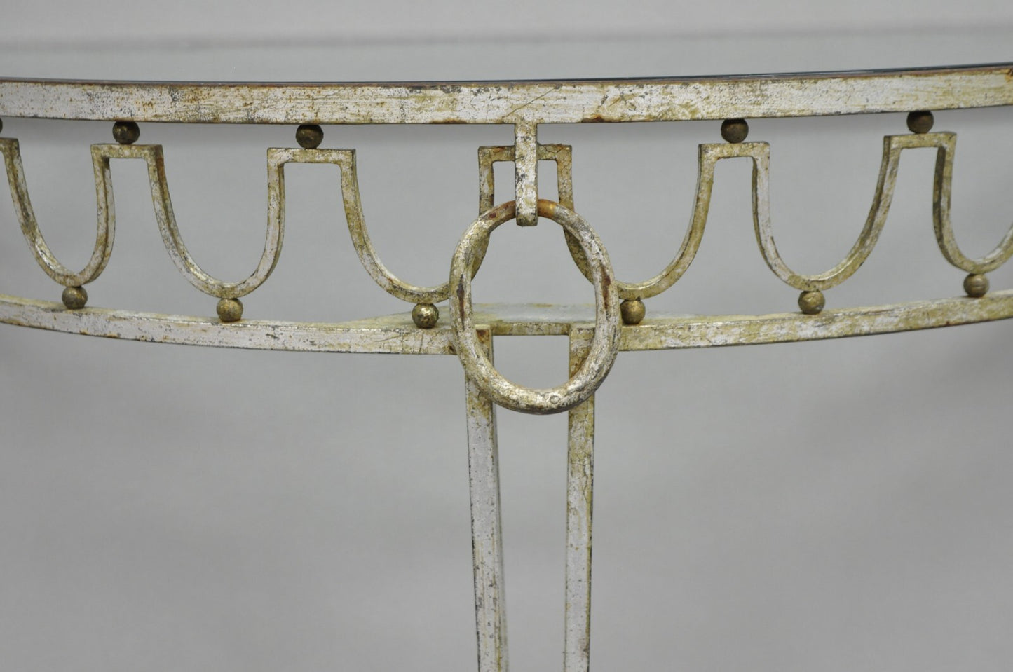 Italian Neoclassical Hollywood Regency Silver Gilt Iron Wall Mount Console Table