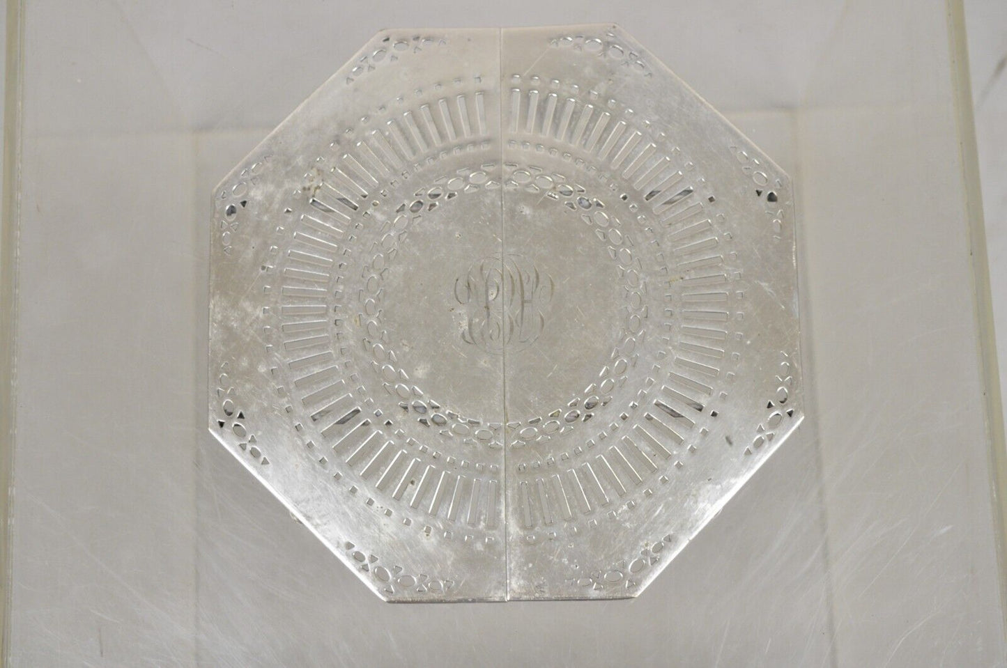 Antique Edwardian Silver Plated Expanding Pot Trivet with Monogram