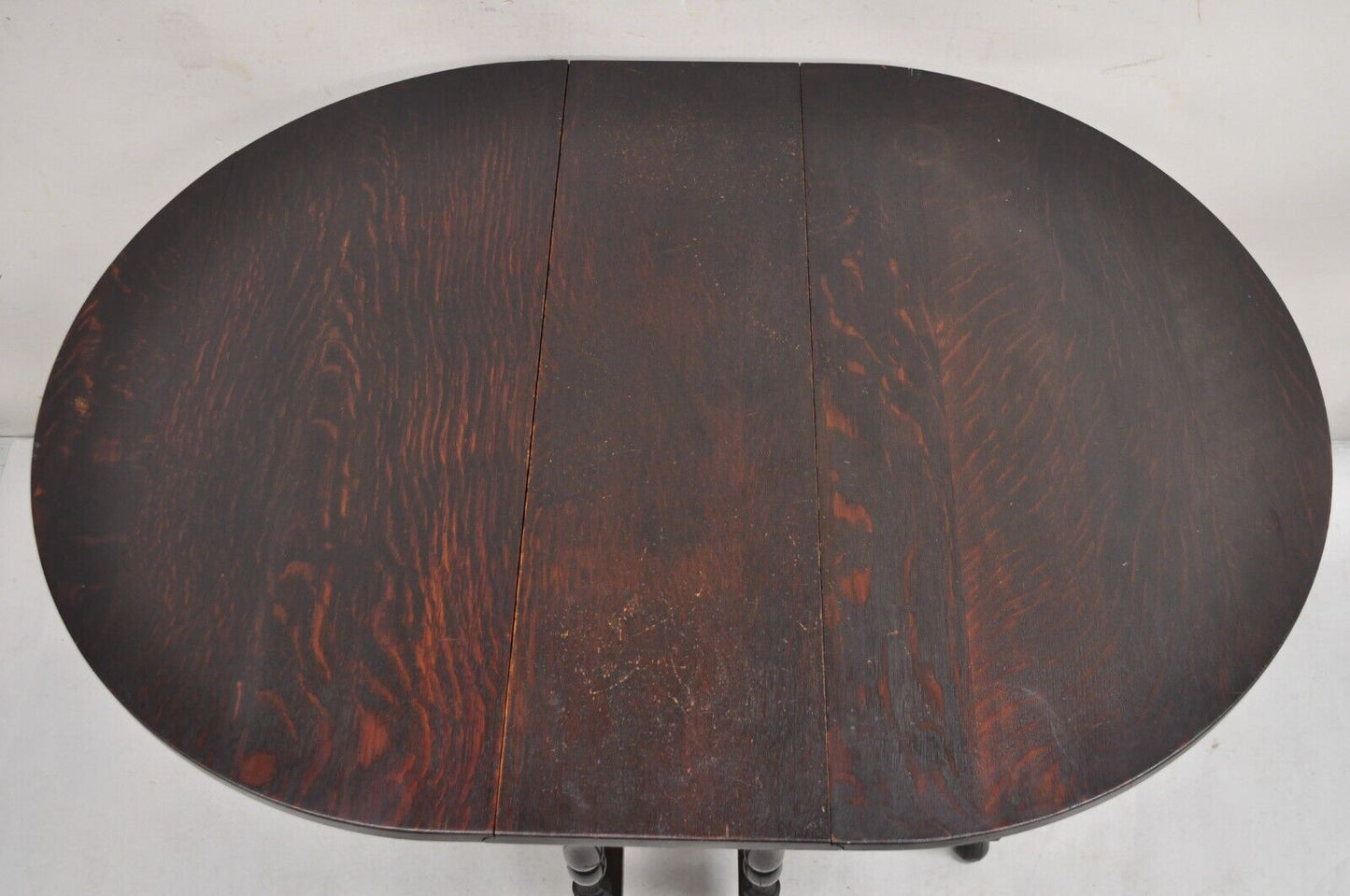 Antique English Jacobean Oak Wood Barley Twist Small Oval Drop Leaf Table