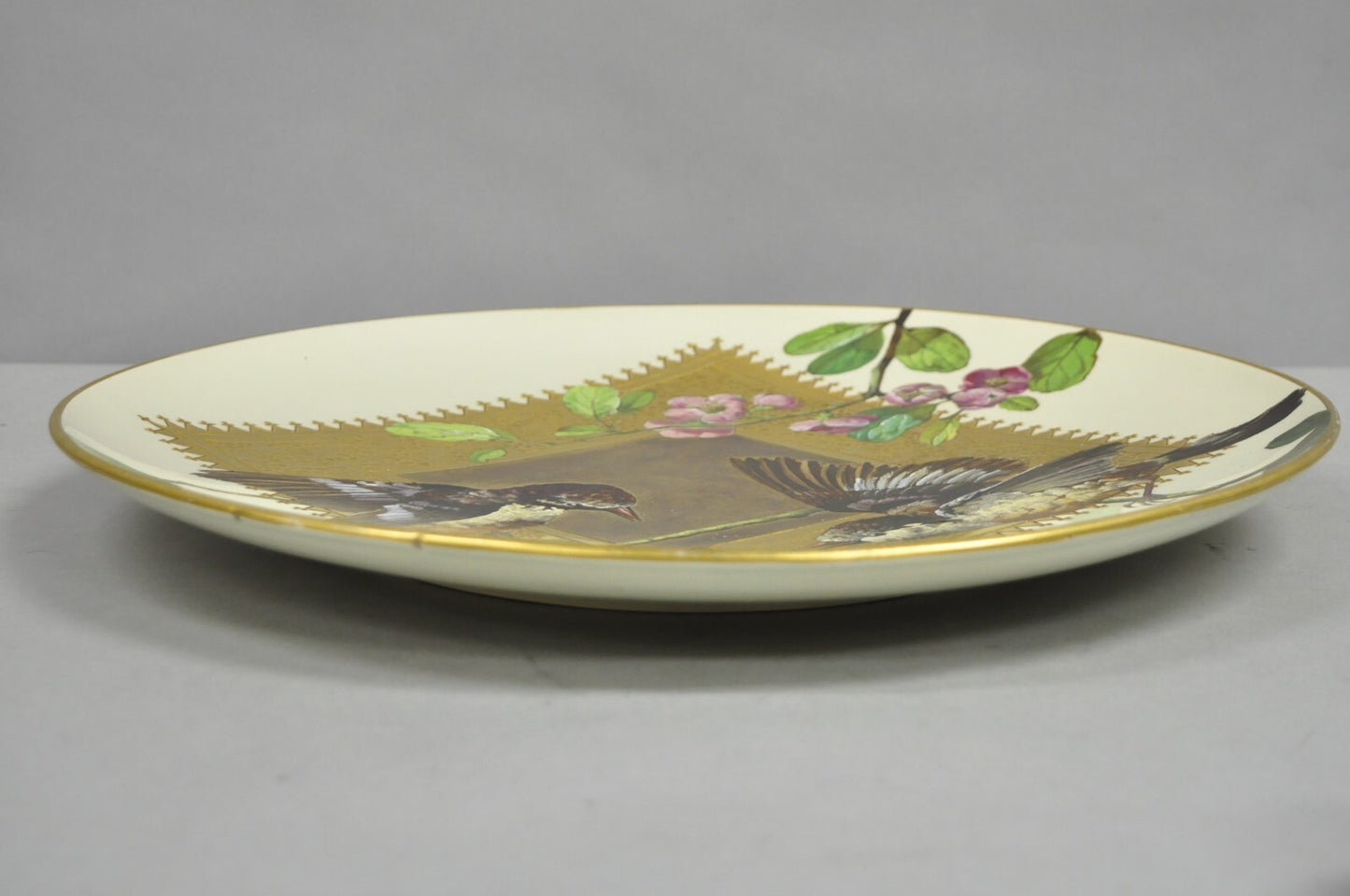 Antique Montereau B&Cie Faience French Porcelain Hand Painted Bird Charger Plate