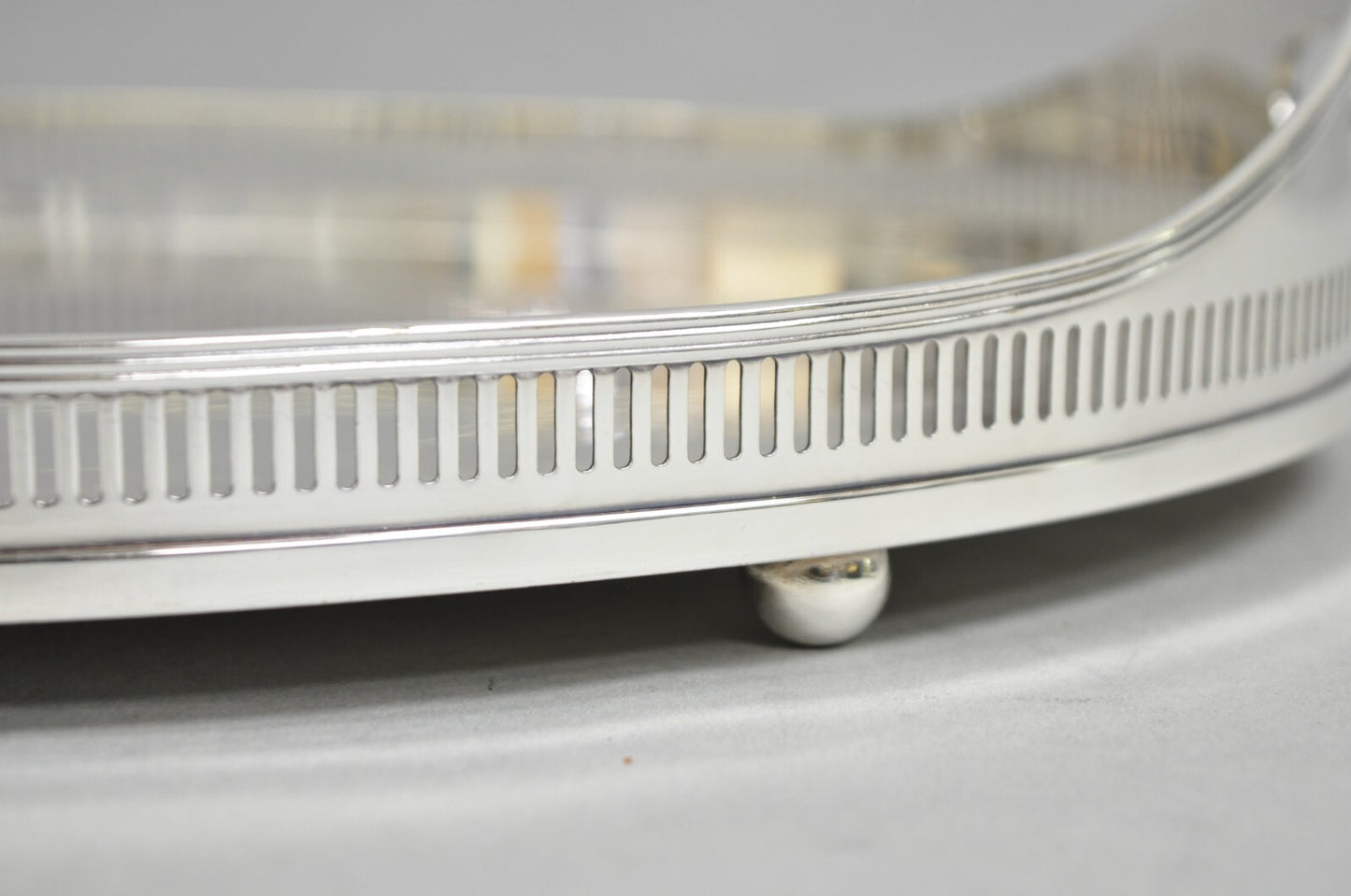 Antique English Sheffield Edwardian Silver Plated Oval 16" Bar Tray w/ Gallery
