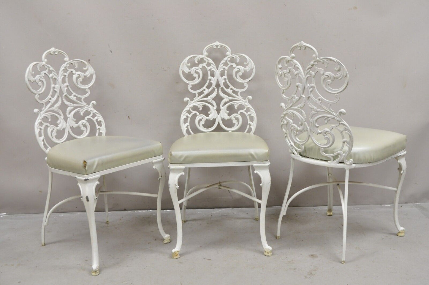 Vintage Art Nouveau Style Cast Aluminum Sunroom Patio Dining Chairs - Set of 3