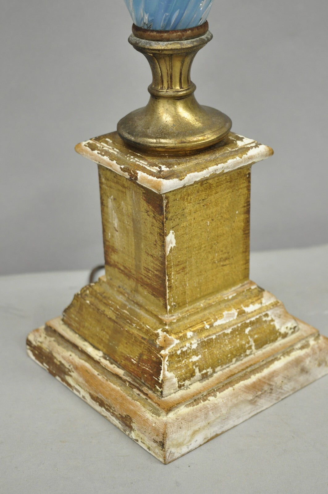 Italian Hollywood Regency Blue Murano Glass Gold Leaf Wheat Sheaf Table Lamp