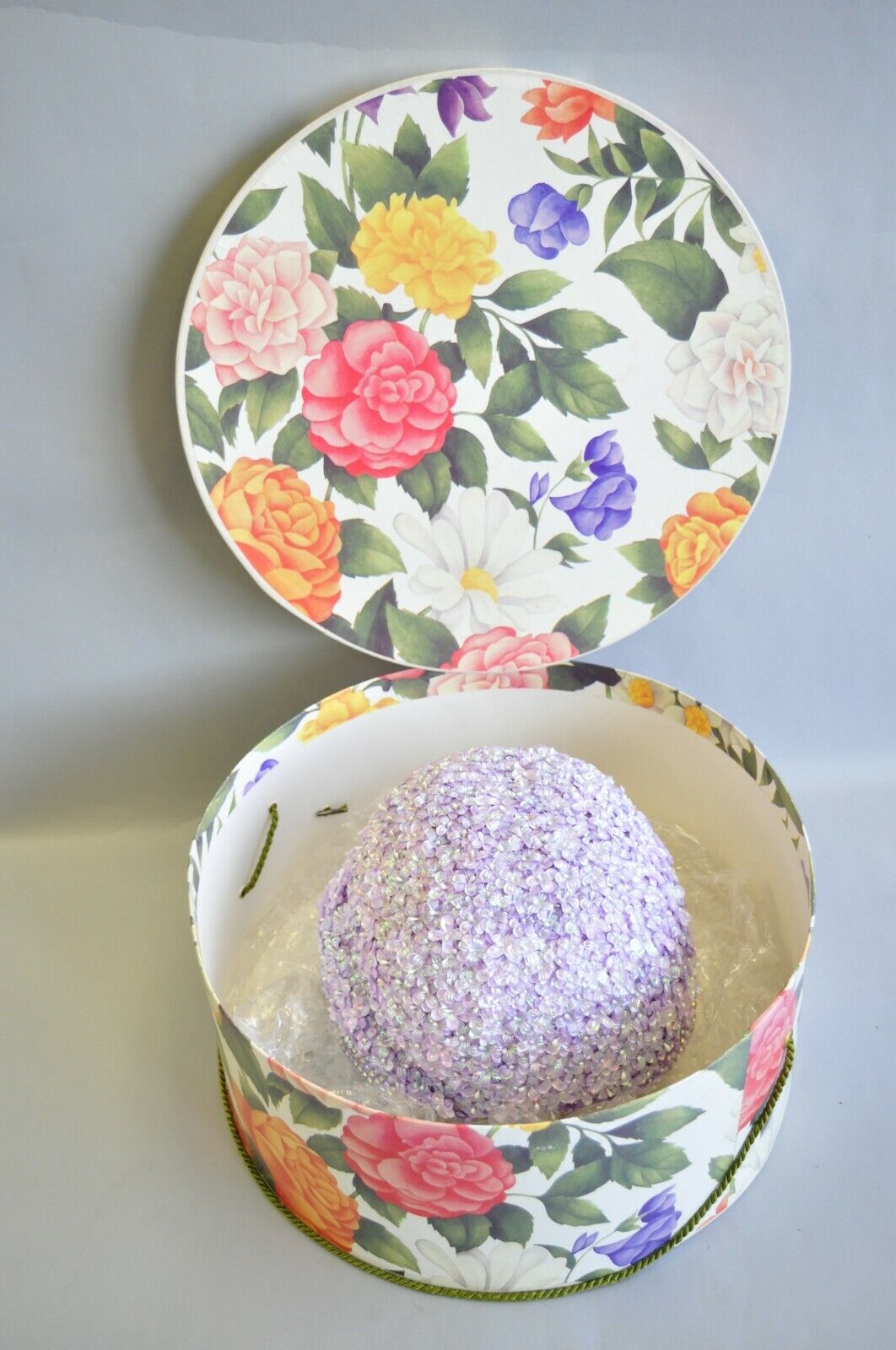 Vintage Bina Fashion Hats Purple Lavender Floral Jeweled Beaded Church Derby Hat