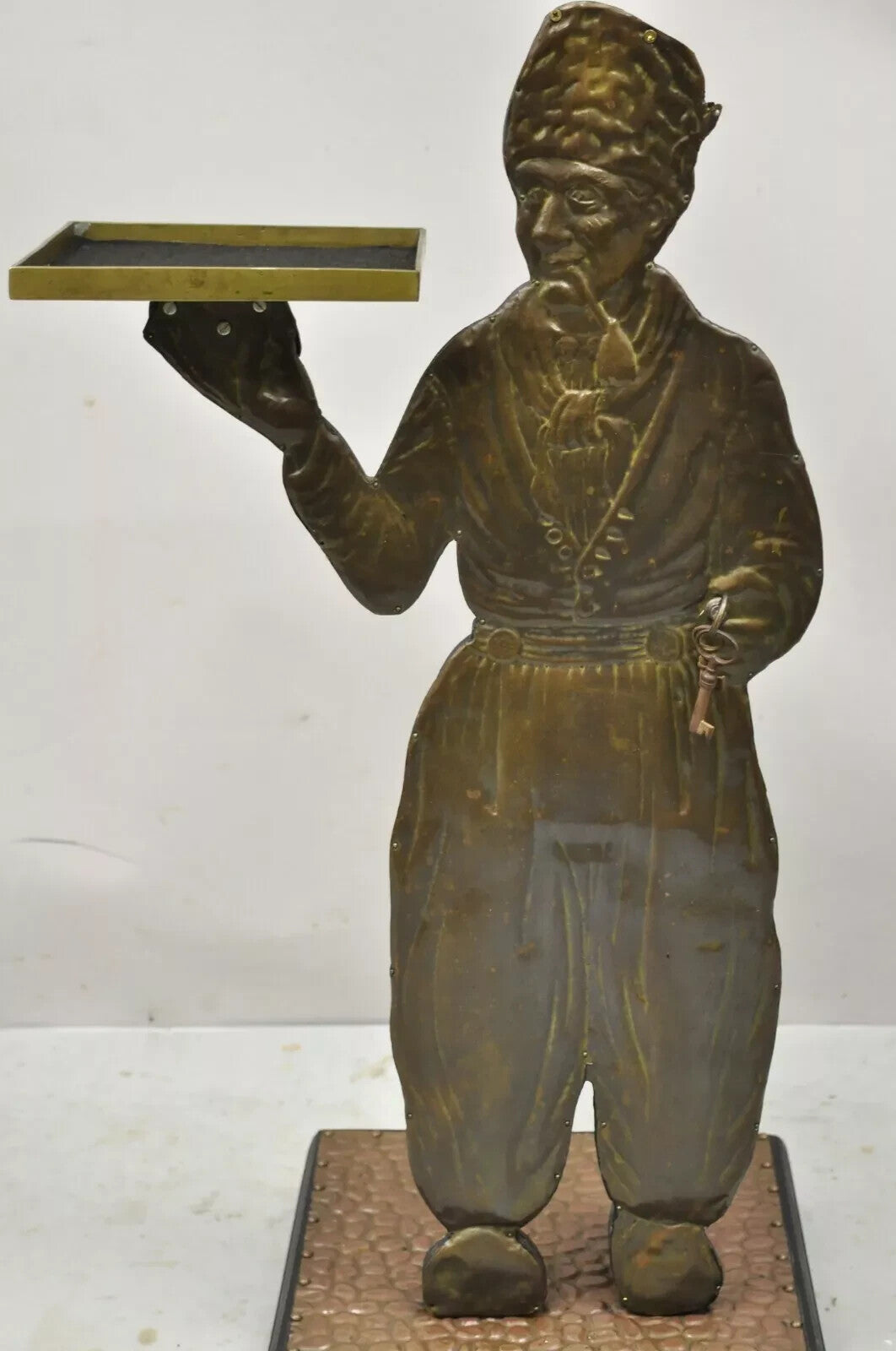 Vintage Copper Dutch Man Figure Entry Hall Key Change Trinket Dish Stand Holder