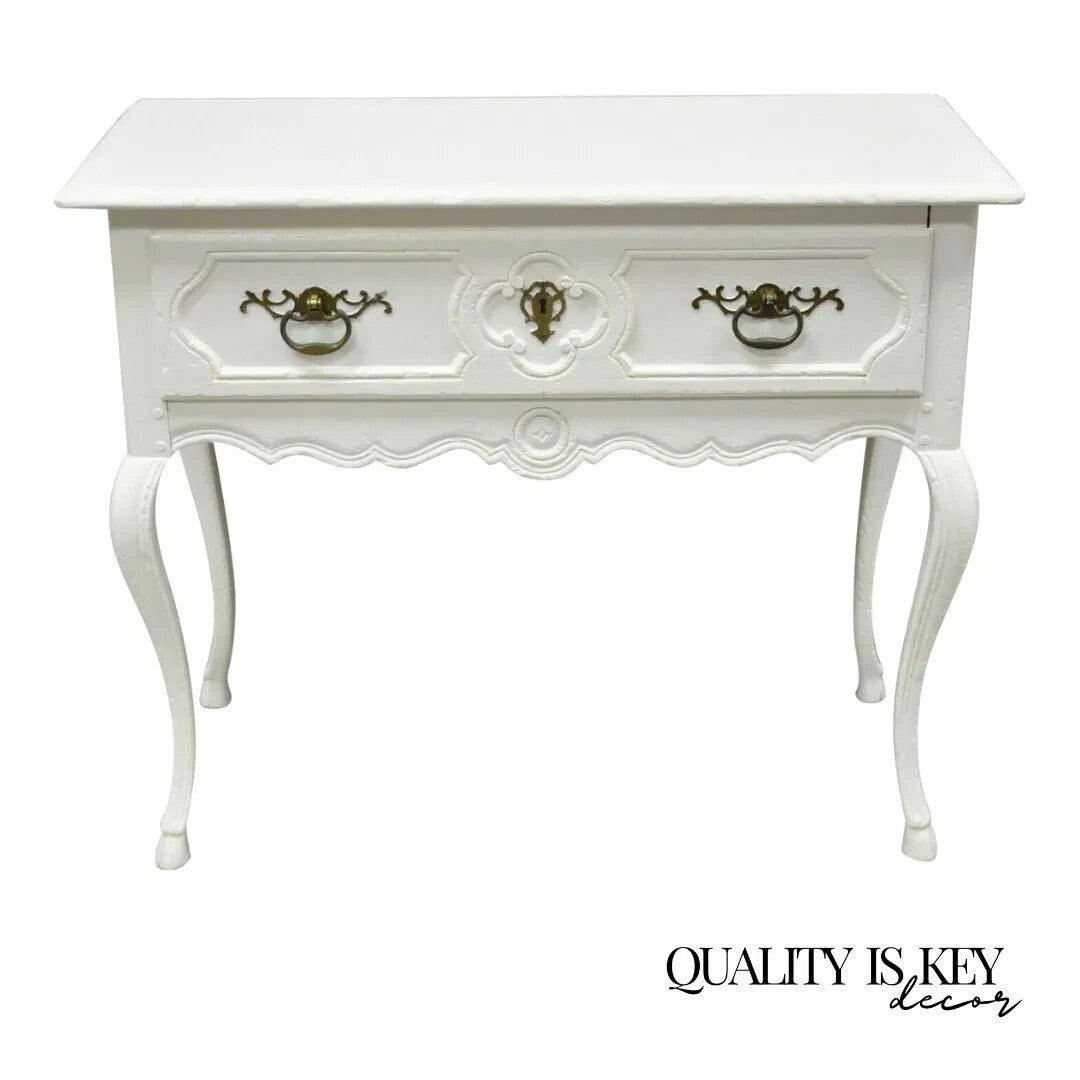 Vintage Baker French Country Regency Hoof Foot White One Drawer Console Table