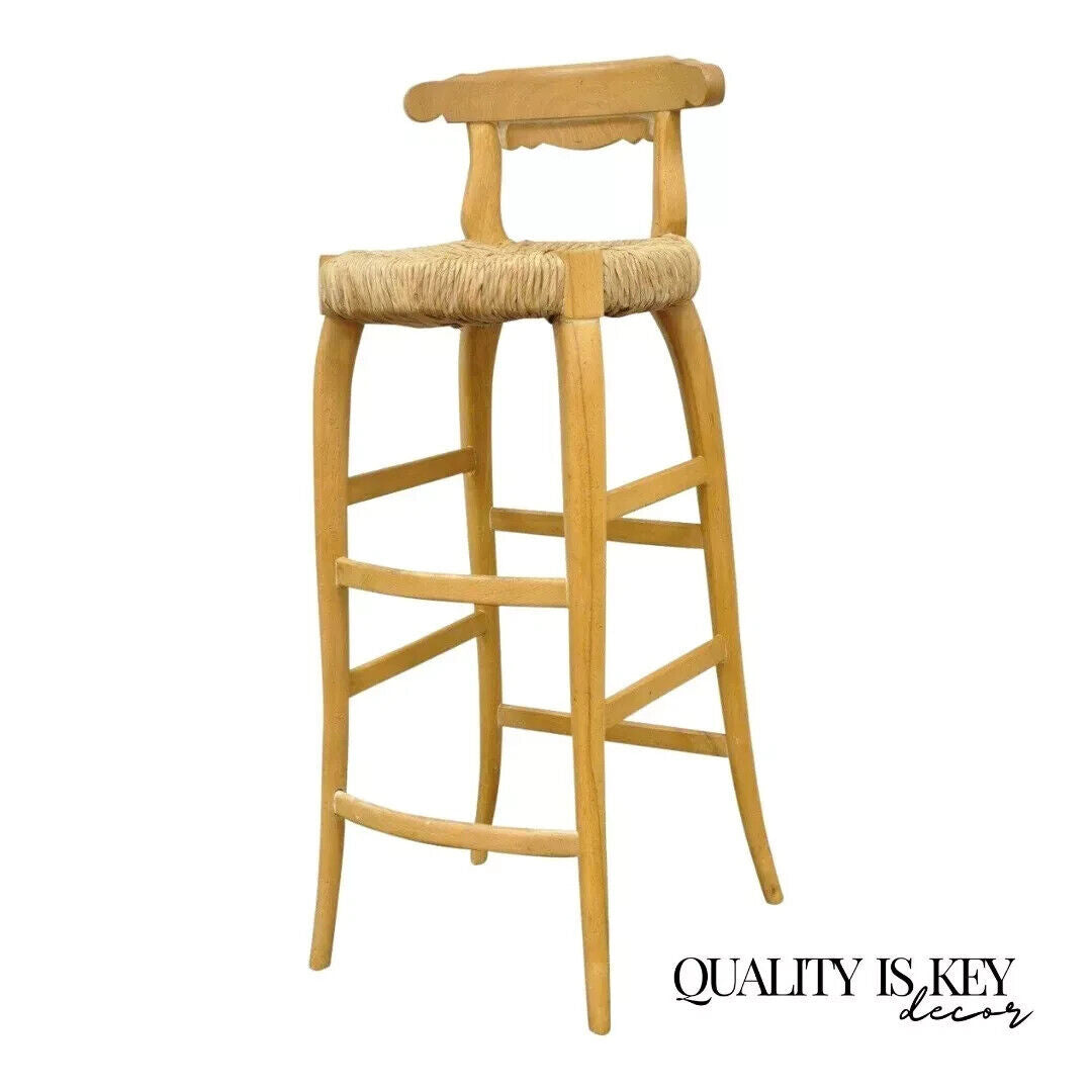 Garcia Imports Spain French Country Primitive Wooden Rush Seat Bar Stool Chair
