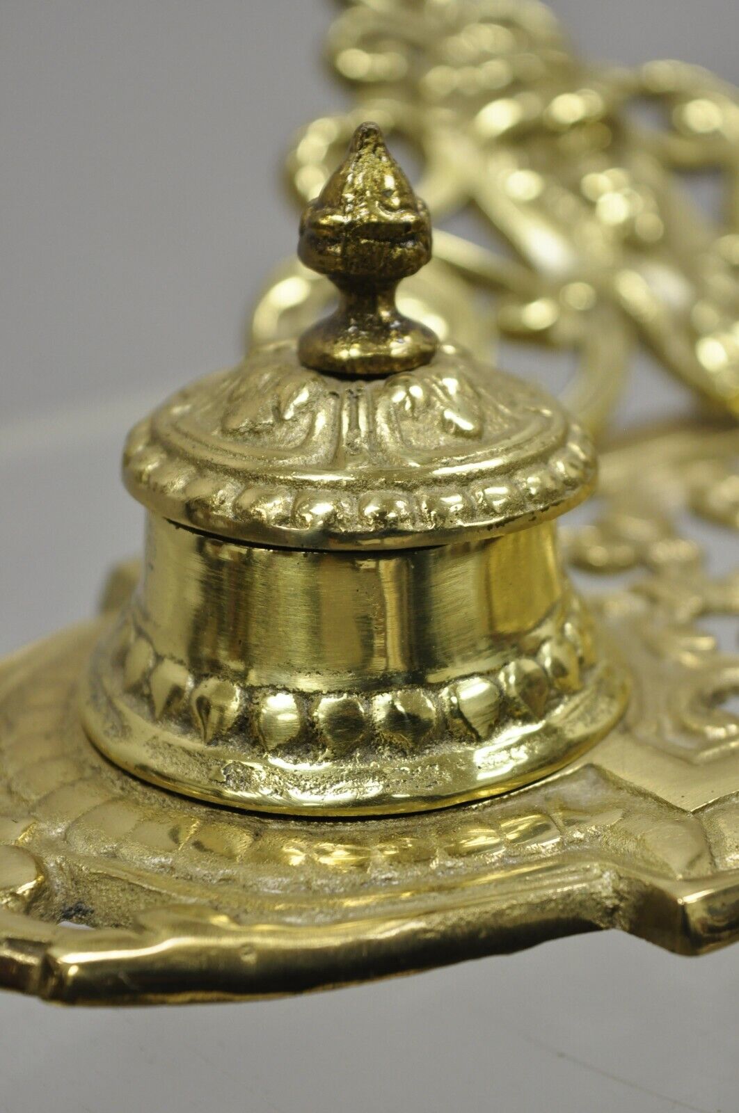 Vintage Brass Lion Head Italian Victorian Empire Double Pen Inkwell