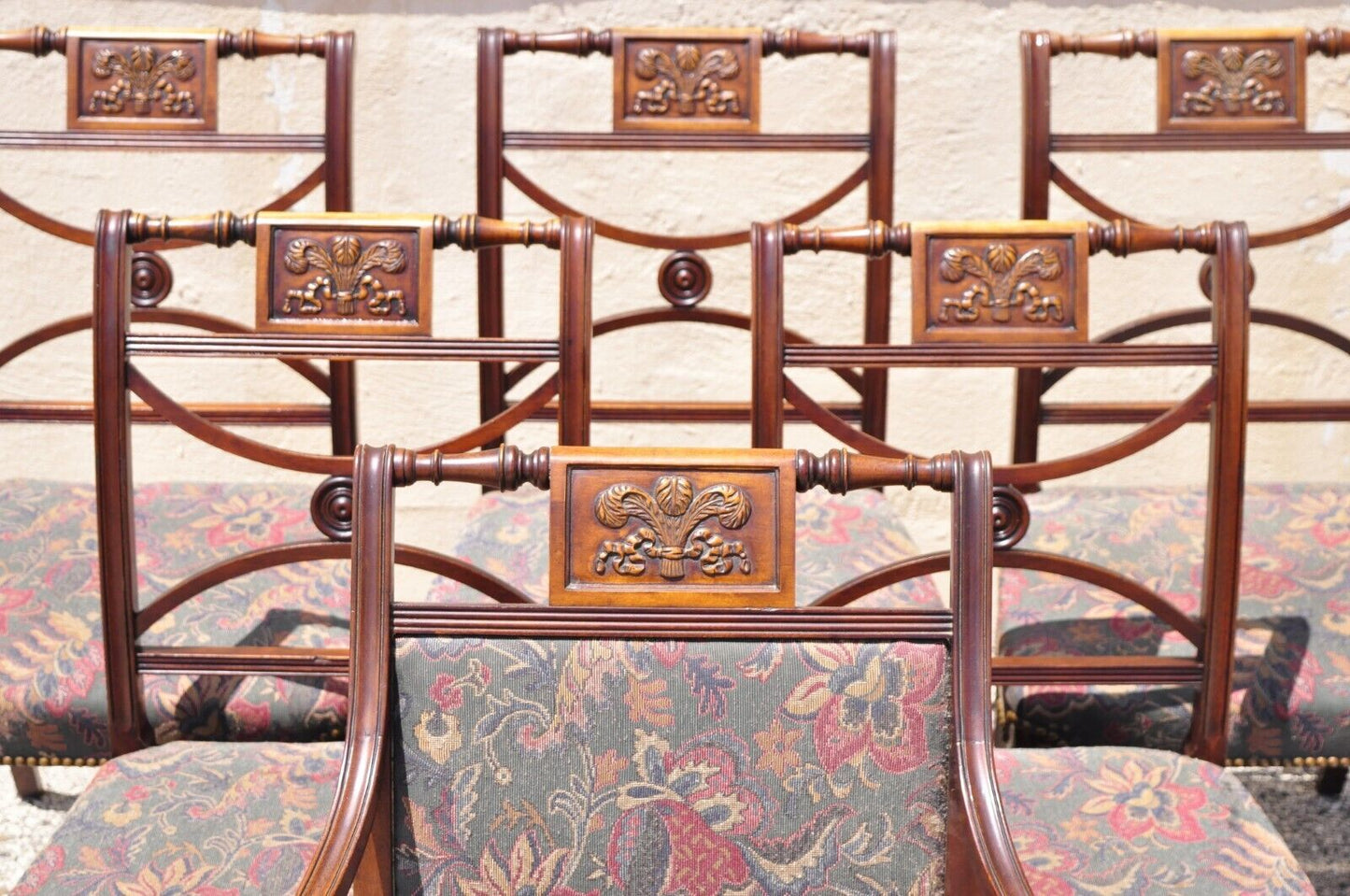 Vintage Mahogany English Sheraton Style Dining Chairs Prince of Wales - Set of 6