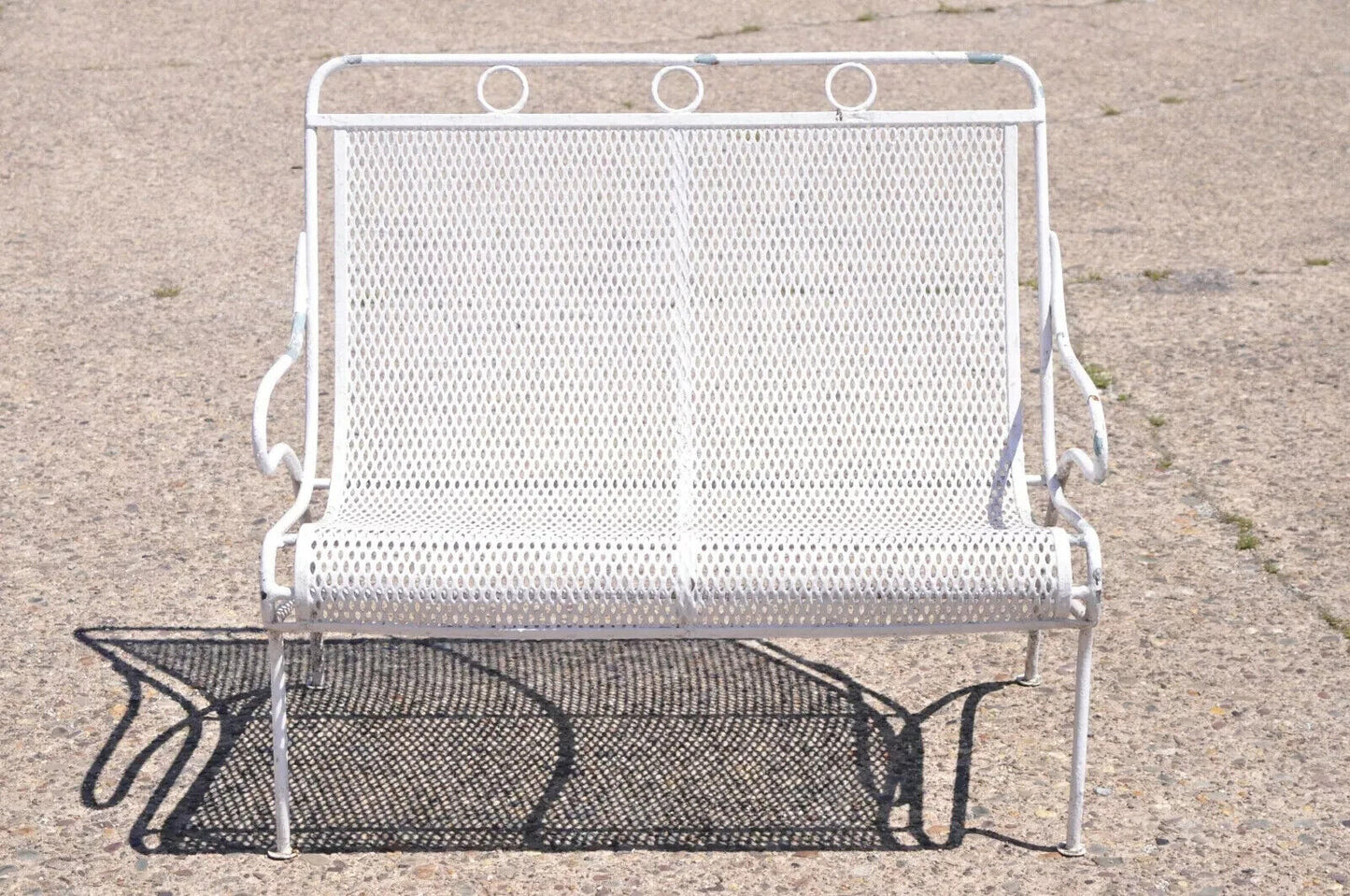 Vintage Russell Woodard Sculptura Mid Century Modern Iron Patio Settee Bench