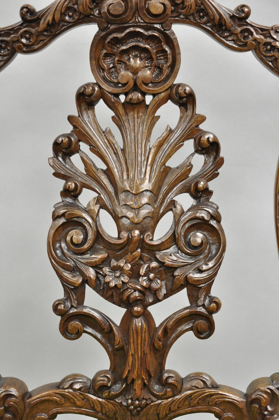 Antique French Rococo Revival Carved Walnut Dining Side Chairs - Set of 6