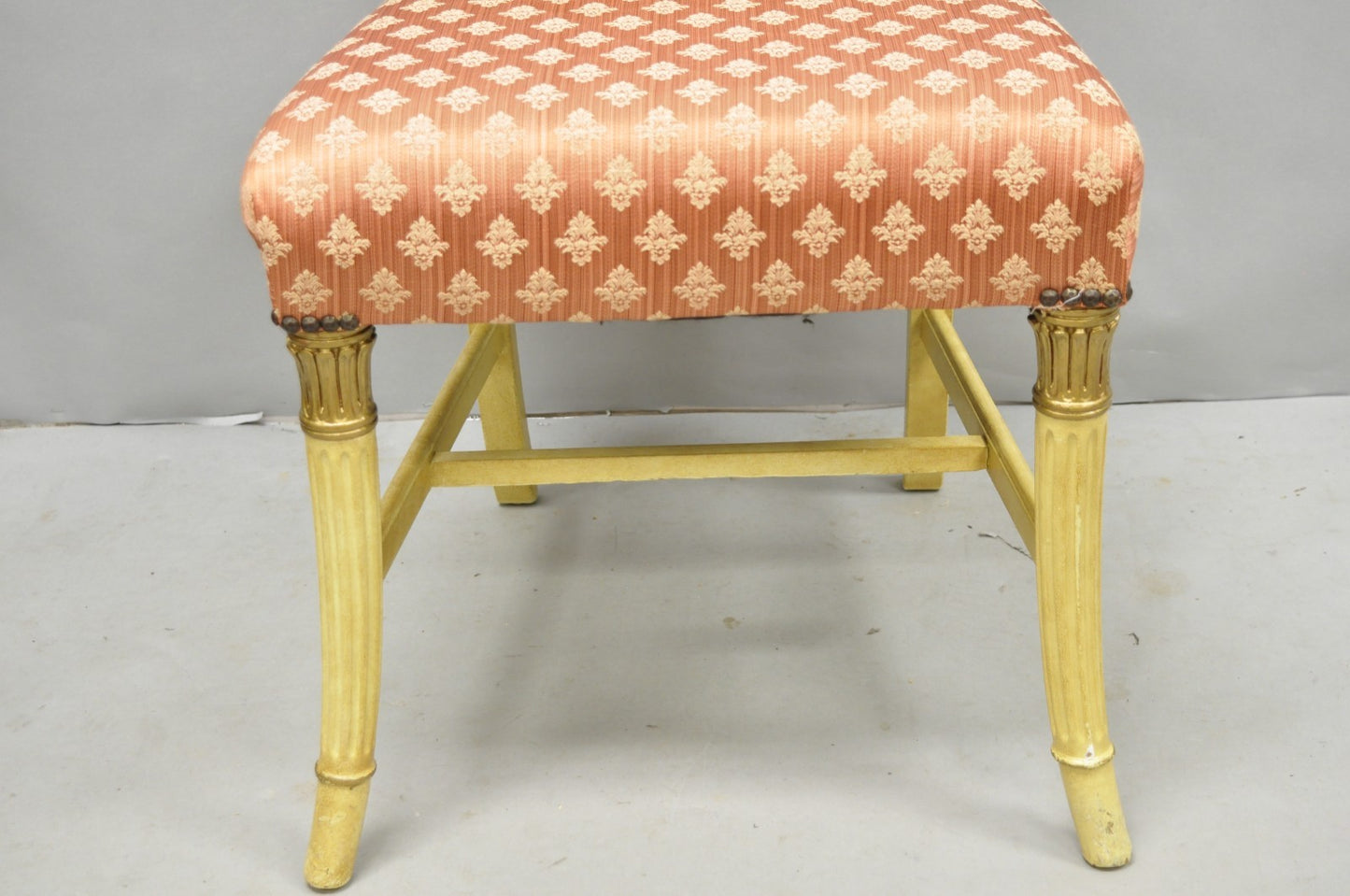 French Victorian Hollywood Regency Cream Paint Rose Carved Pink Side Chair