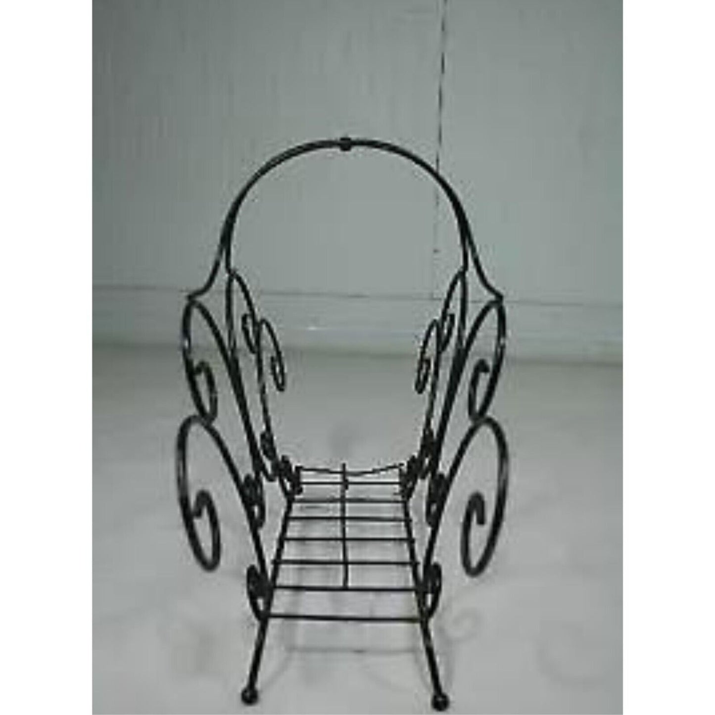 Vintage Wrought Iron Scrolling Hollywood Regency Whimsical Magazine Rack Stand
