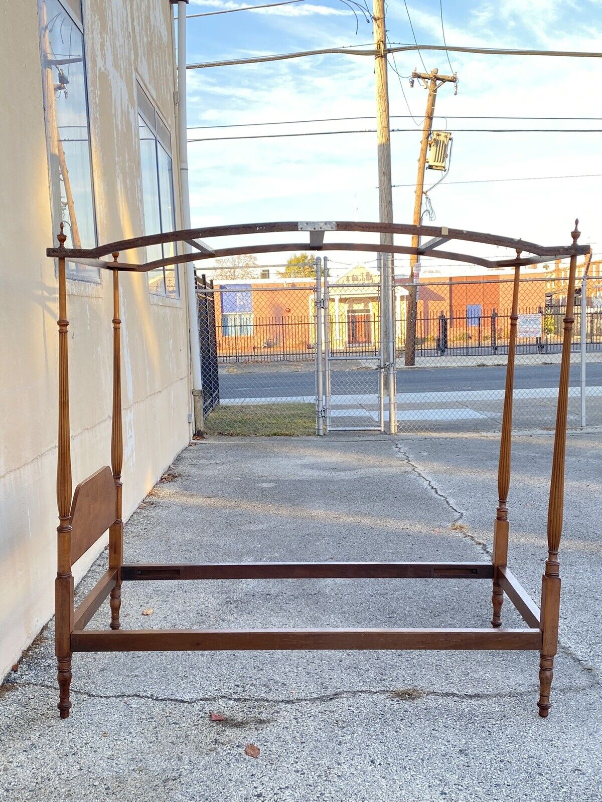 Antique American Federal Maple Wood Canopy Single Twin Poster Bed Frame