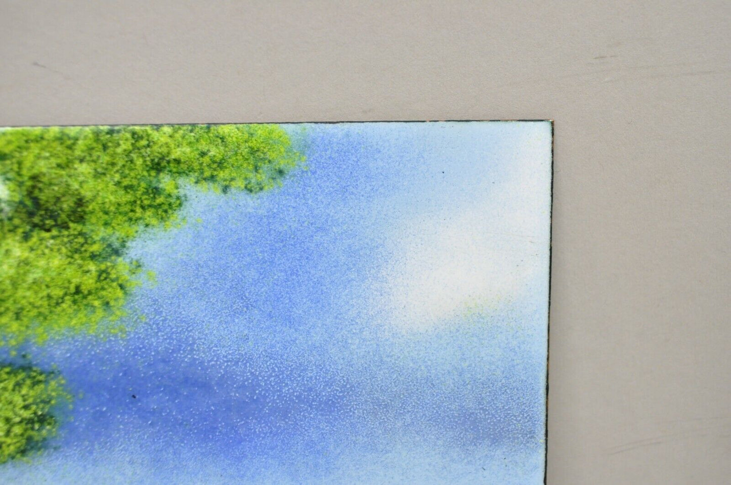 Den Moshe Signed Enamel on Copper Small Painting Yellow Countryside 7 x 8 Art