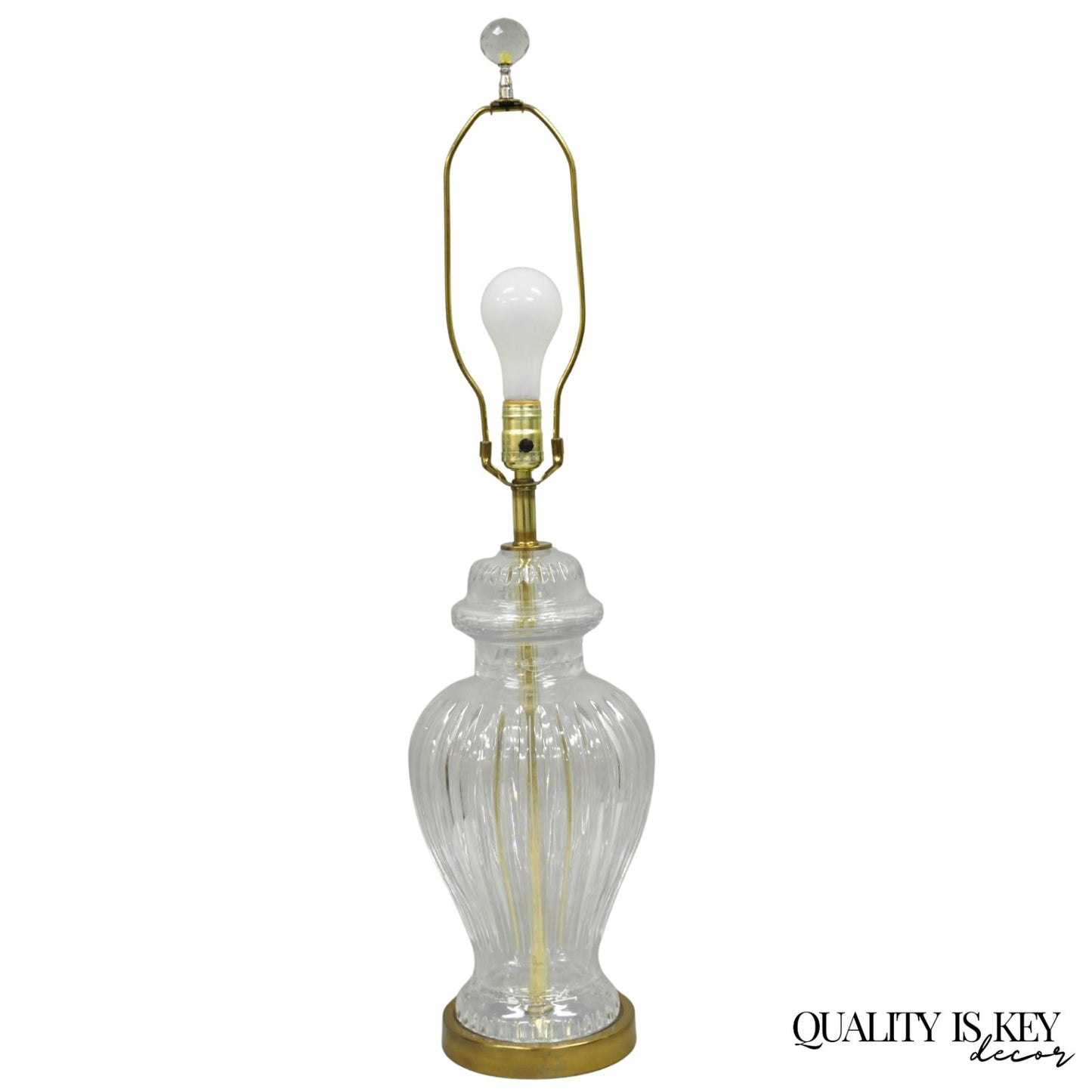 Vintage Chinoiserie French Leaded Crystal Glass Ginger Jar Brass Table Lamp