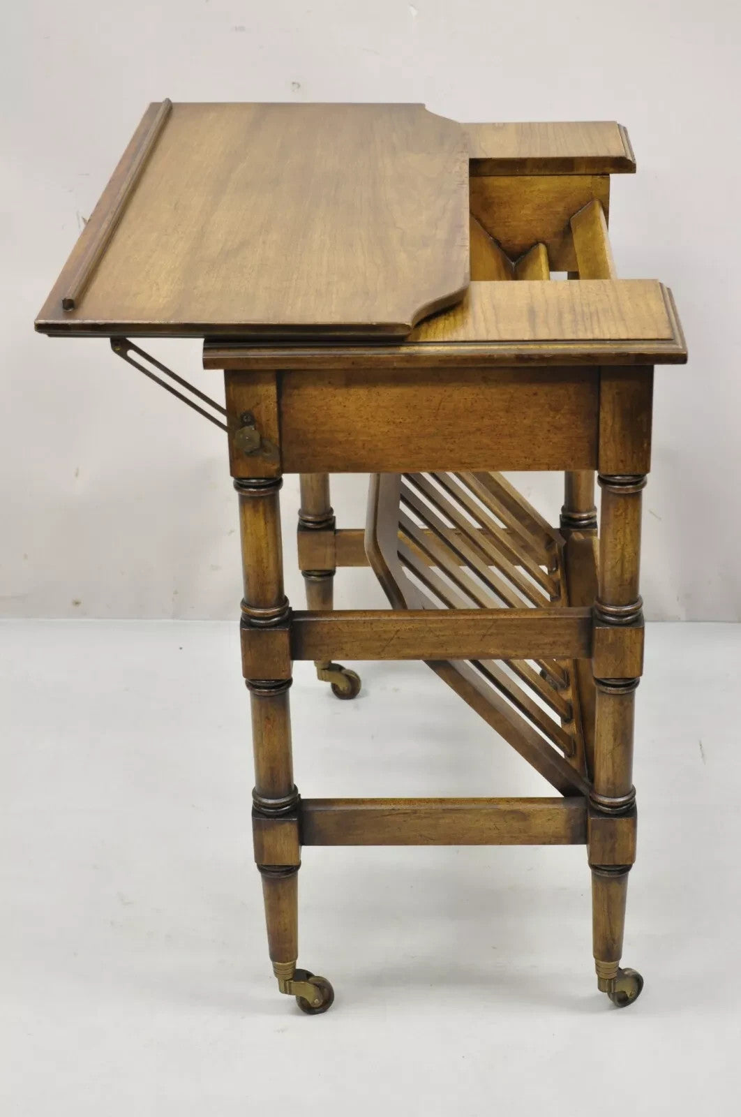 Vintage Brandt Flip Top Piano Style Small Cherry Wood Writing Desk Console Table