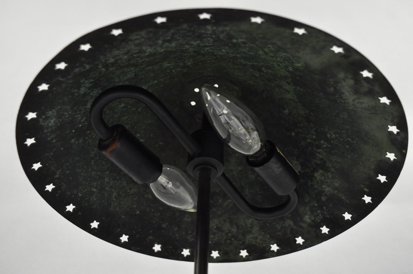 Brutalist Mid Century Modern Verdigris Green Bronze Star Cutout Small Table Lamp