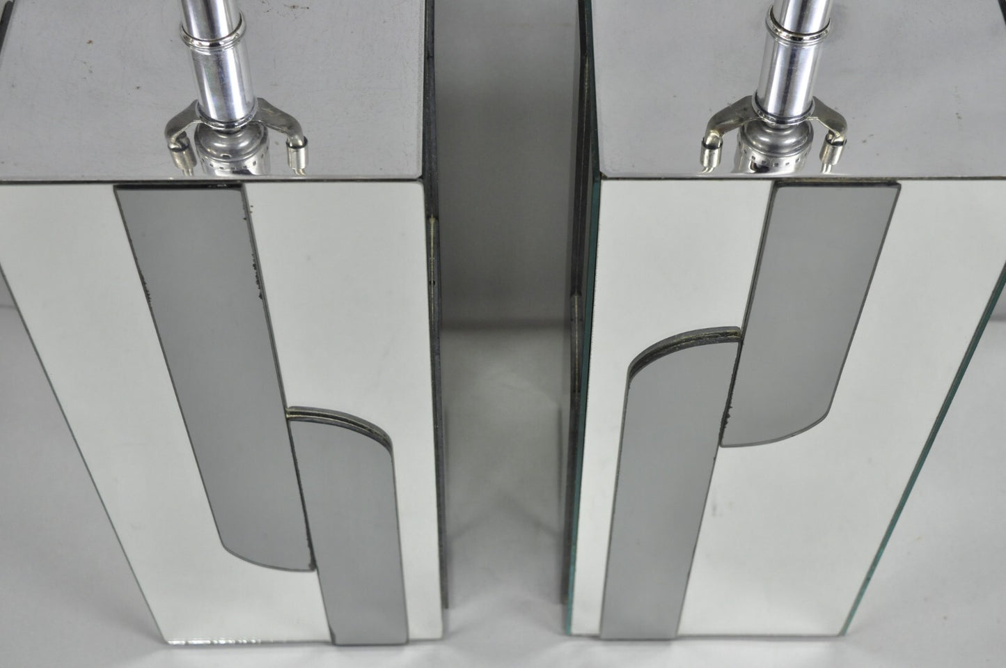 Vintage Mid Century Modern Mirror Skyscraper Cubist Table Lamps - a Pair