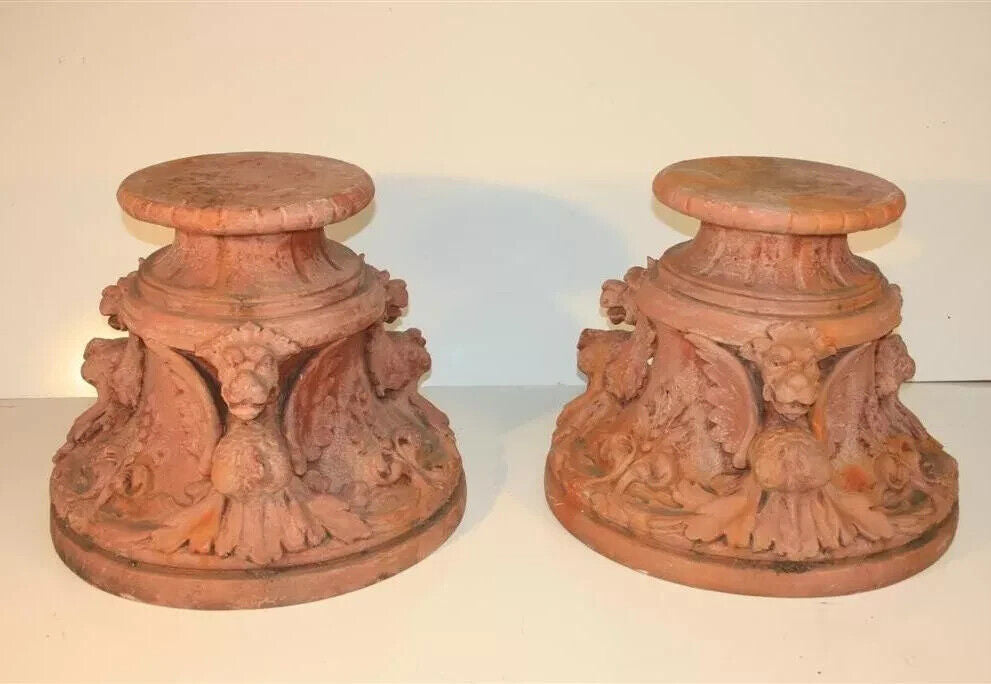 Vintage Italian Renaissance Wing Griffin Fiberglass Garden Pedestal Stands Pair