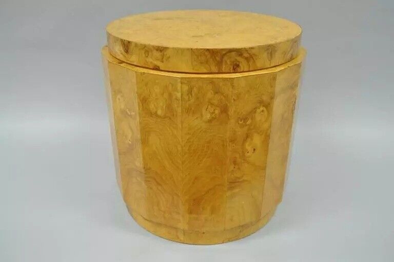 Edward Wormley Dunbar Burl Olive Pedestal Accent Drum Table 6302F Mid Century