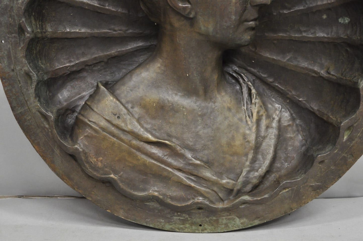 Antique Italian Woman Bust Large 25" Bronze Relief Repousse Monument Plaque