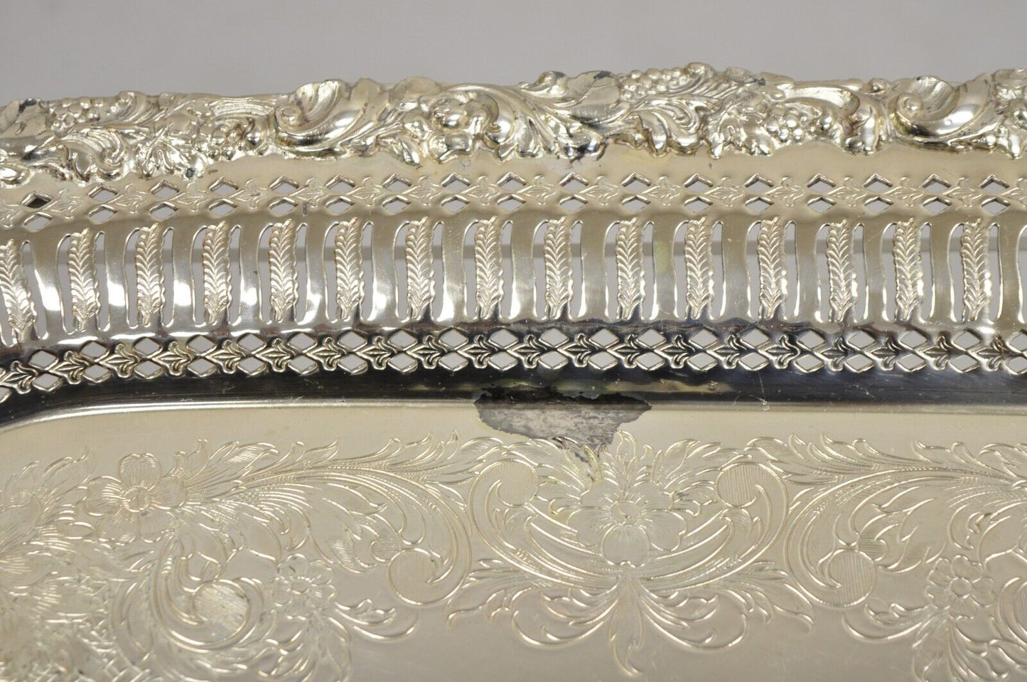Vintage English Victorian Silver Plated Reticulated Square Serving Platter Tray