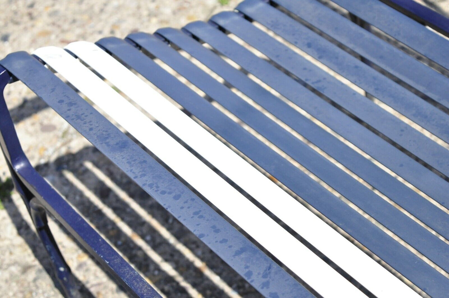 Vintage Faux Bamboo Aluminum Vinyl Strap Blue Garden Patio Loveseat Settee