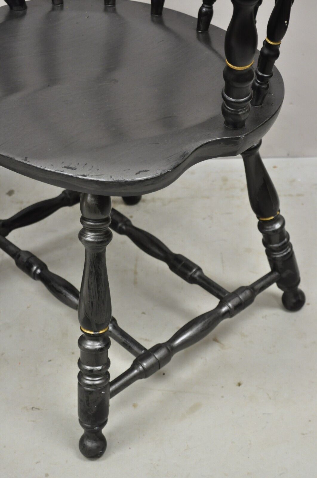 Vintage S. Bent & Bros Black Painted Eagle Colonial Style Pub Chairs - a Pair