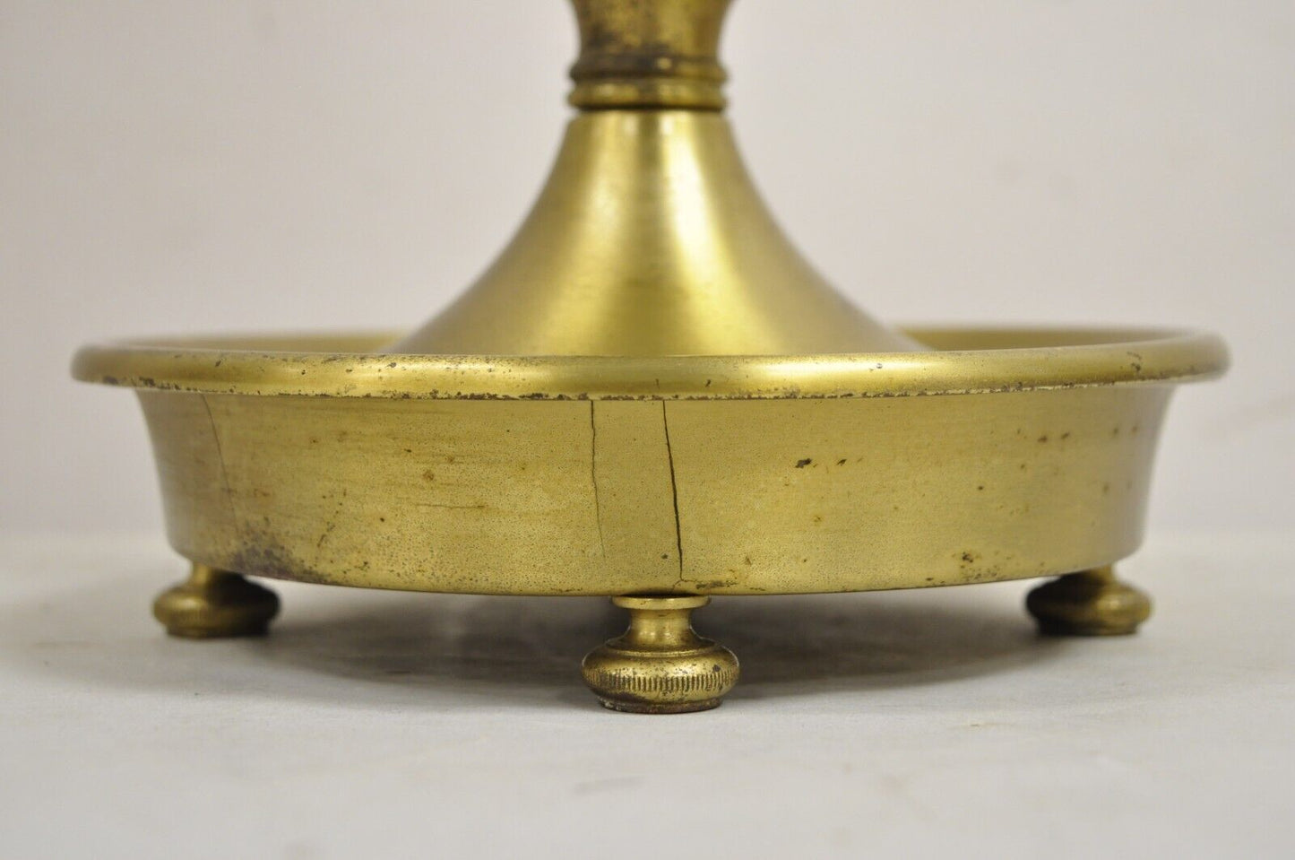 French Regency Tall Brass Candelabra Bouillotte Desk Lamp w/ Tole Metal Shade