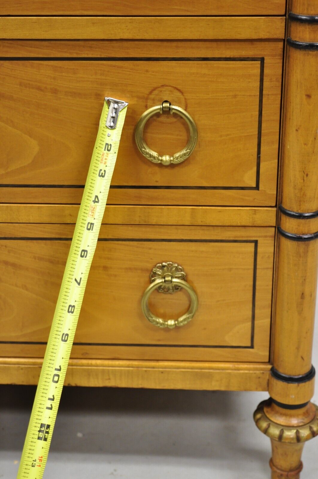 Vintage Kittenger Regency Neoclassical Satinwood & Rosewood Tall Chest Dresser