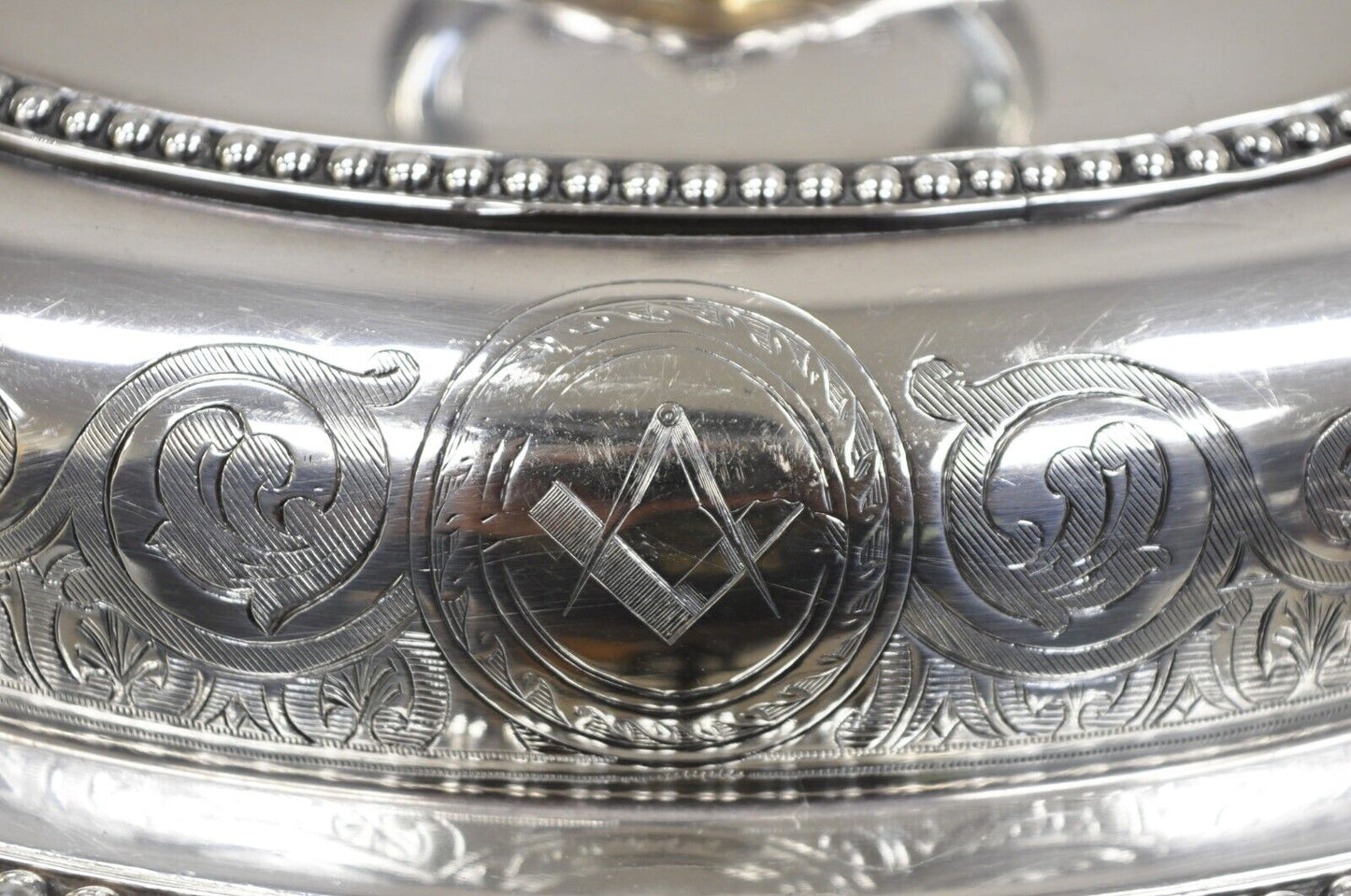 Antique English Victorian Scrollwork Engraved Covered Vegetable Serving Dish