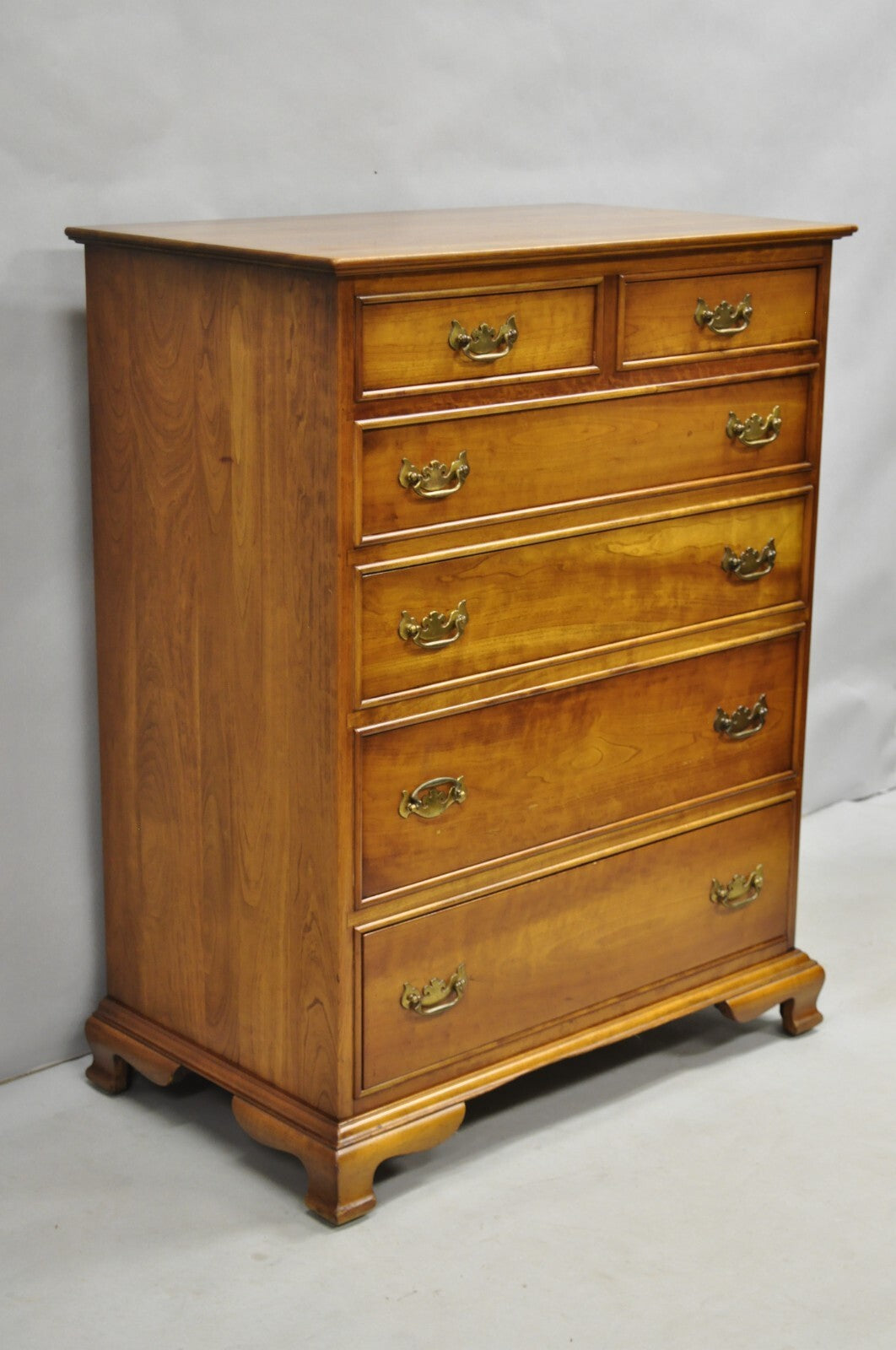 Vintage L&JG Stickley Cherry Wood Chippendale Style 6 Drawer Tall Chest Dresser