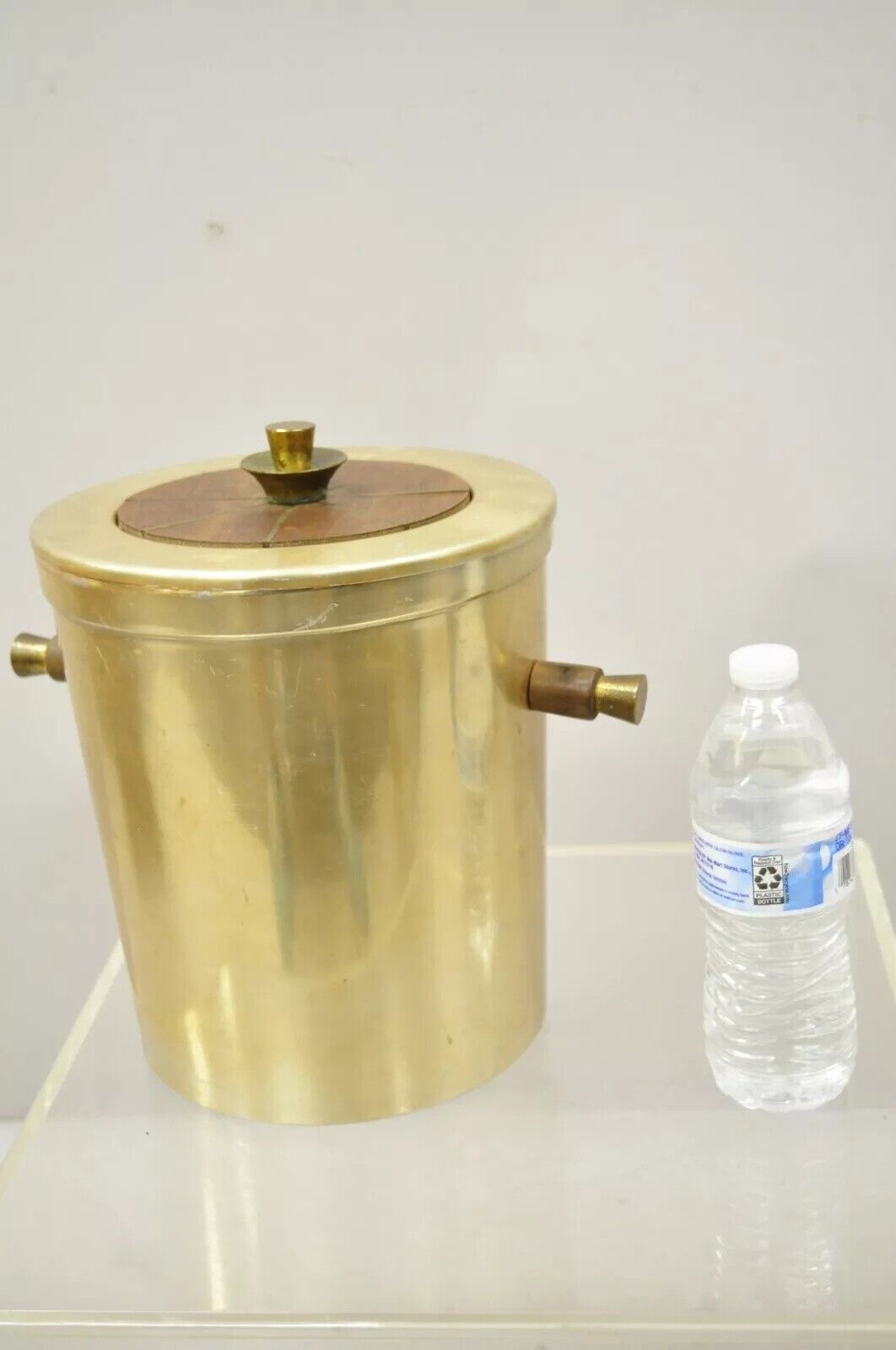 Georges Briard Mid Century Modern Aluminum Brass Tone Ice Bucket with Handles