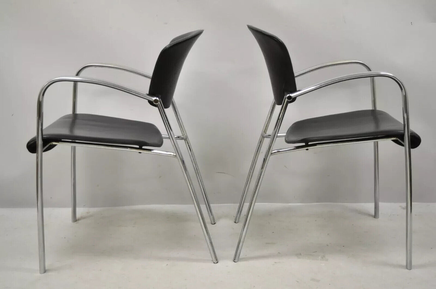 Vintage Italian Mid Century Modern Chrome Sleek Sculptural Arm Chairs - a Pair