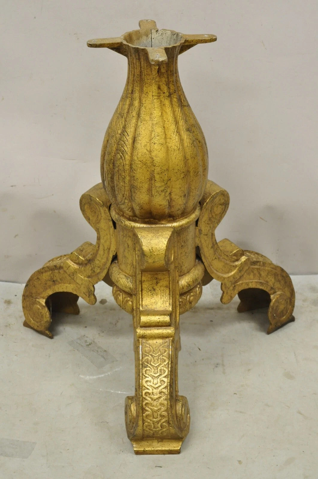 Vintage Baroque Style Gold Cast Aluminum Metal Tripod Pedestal Table Base
