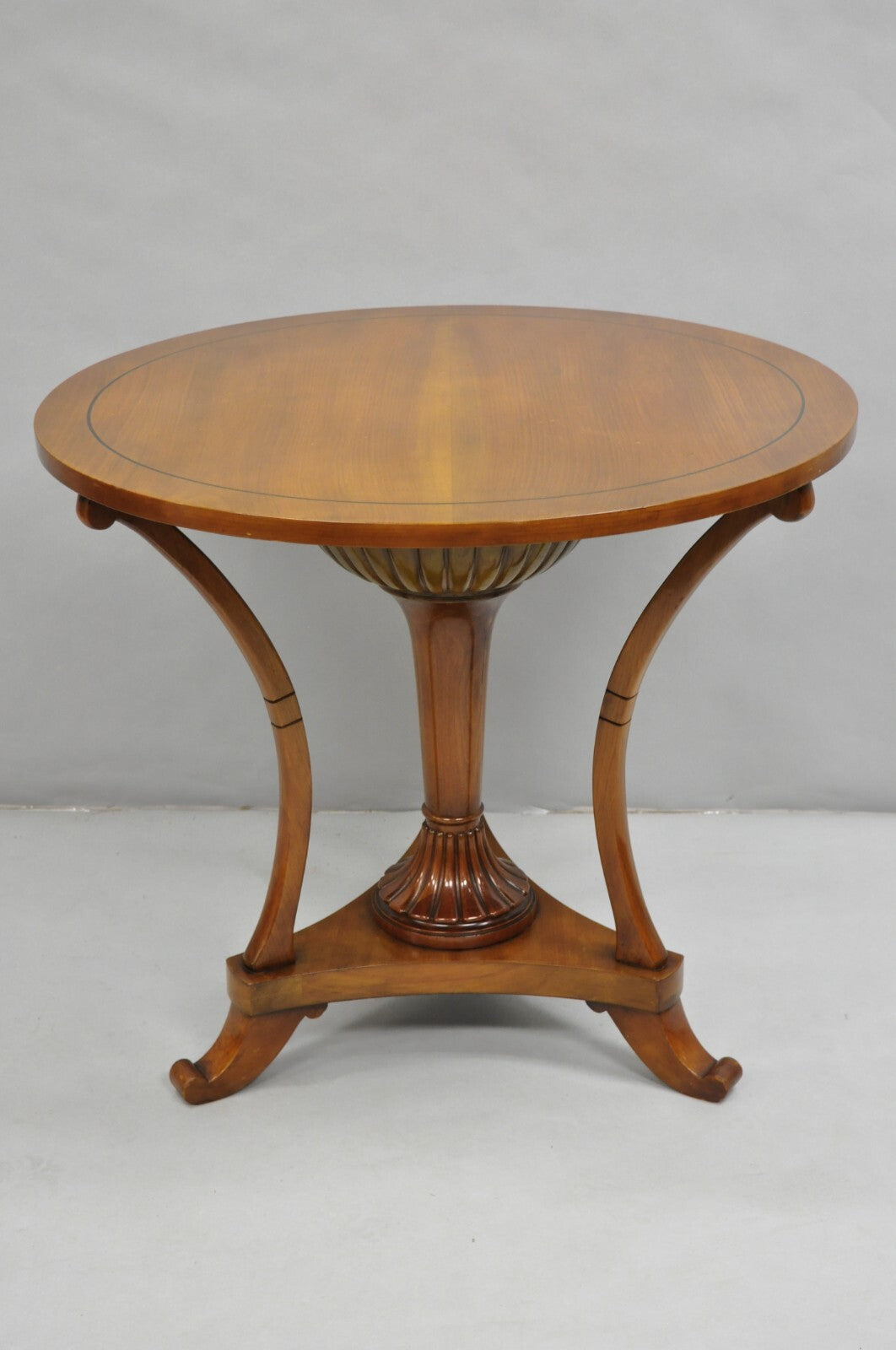 Vintage Italian Regency Style Cherry Wood Pedestal Base Round Side Table