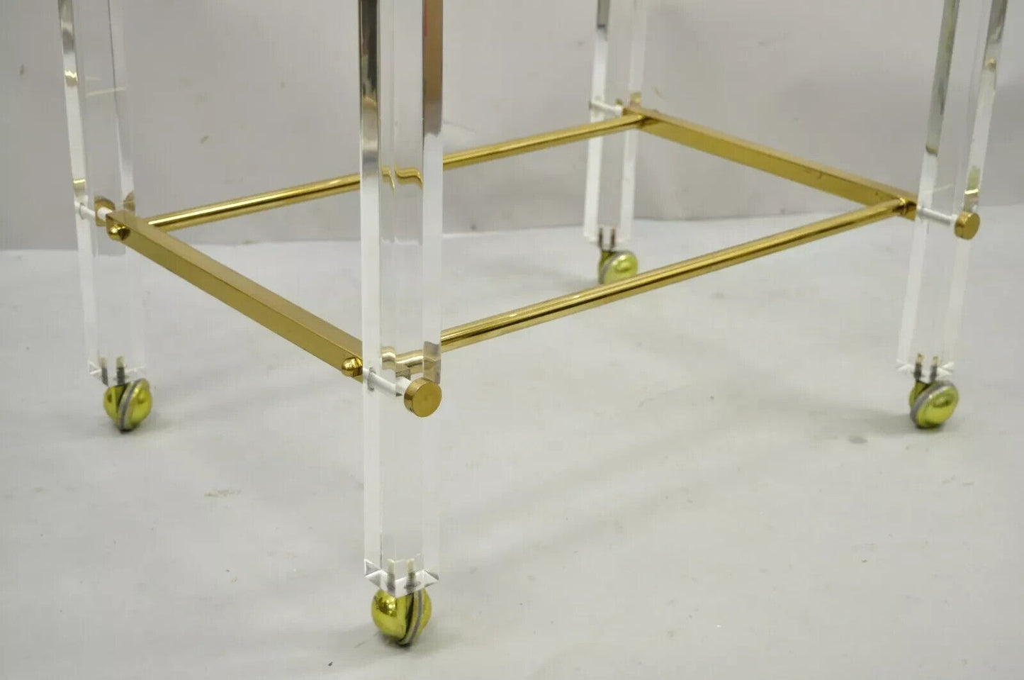 Vintage Mid Century Modern Lucite & Brass Rolling Bar Cart Tall Side Table