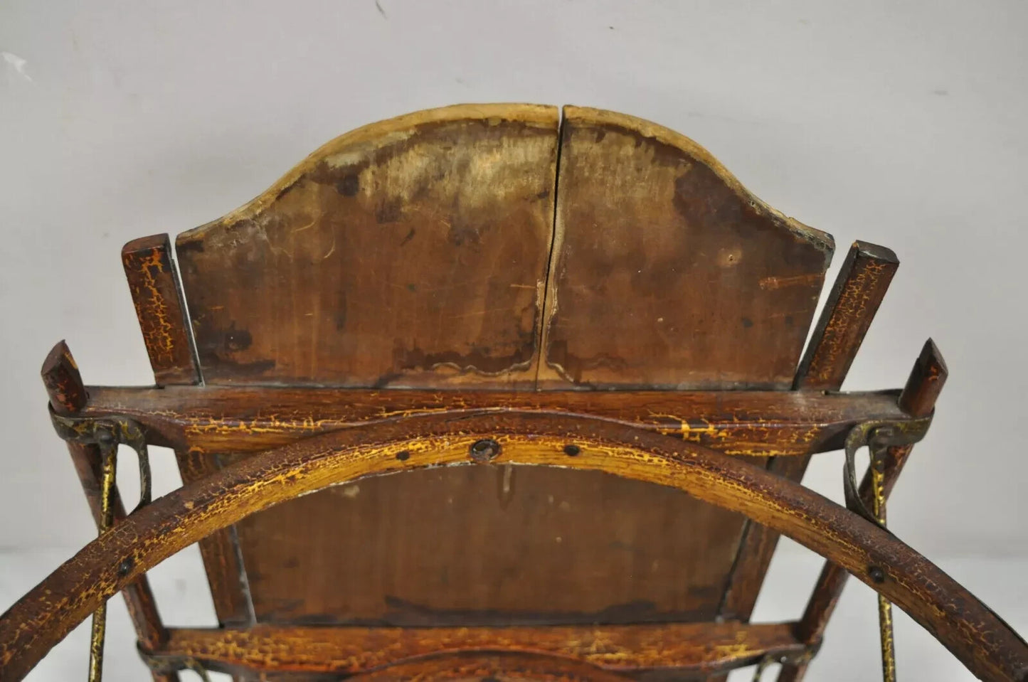 Antique Bentwood Blue Painted Small Child Snow Sled Wall Display Art