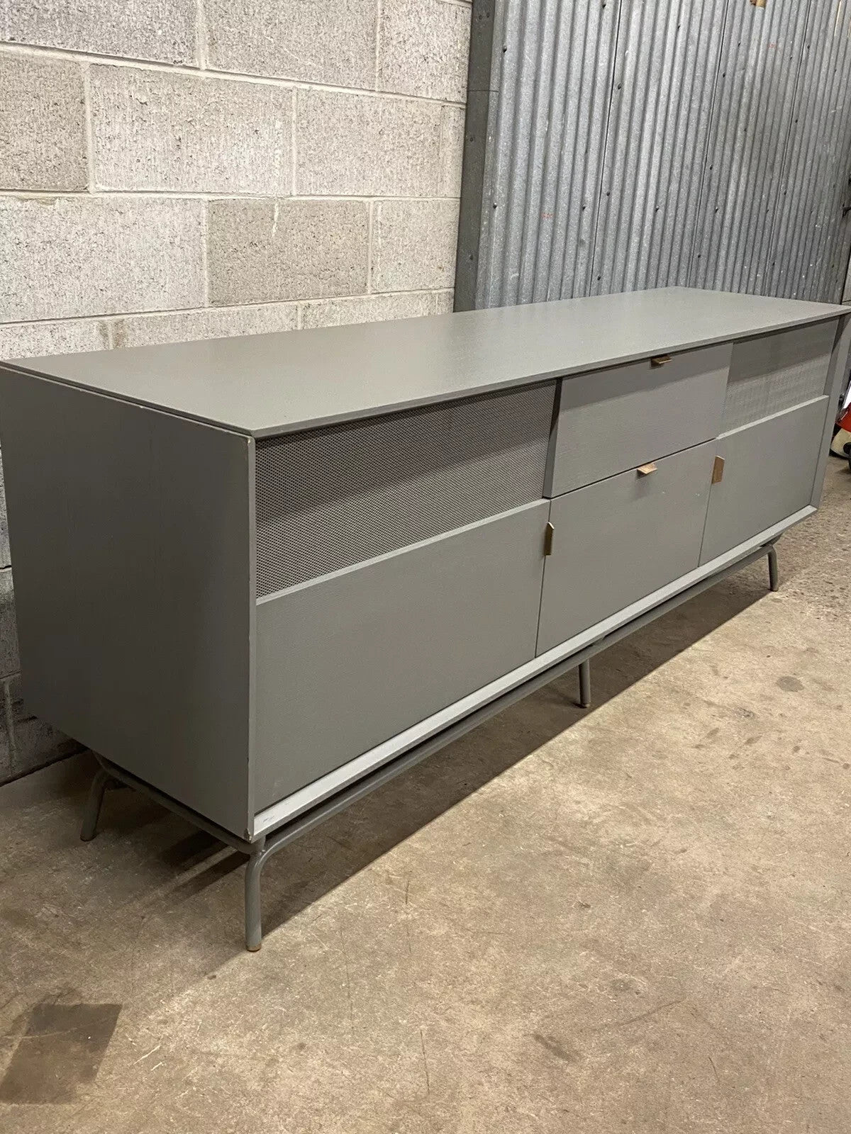 "Dang" by Blu Dot 2 Door 2 Drawer Grey Media Stand Console Credenza Cabinet