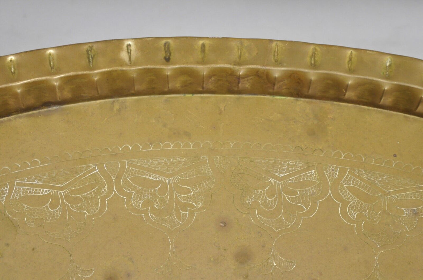 Vintage Moroccan Middle Eastern Solid Brass Large Oval Engraved 42" Tray Top