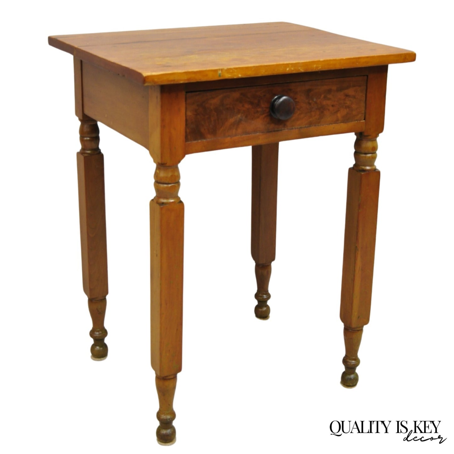 Antique American Colonial Cherry Wood One Drawer Nightstand Work Side Table