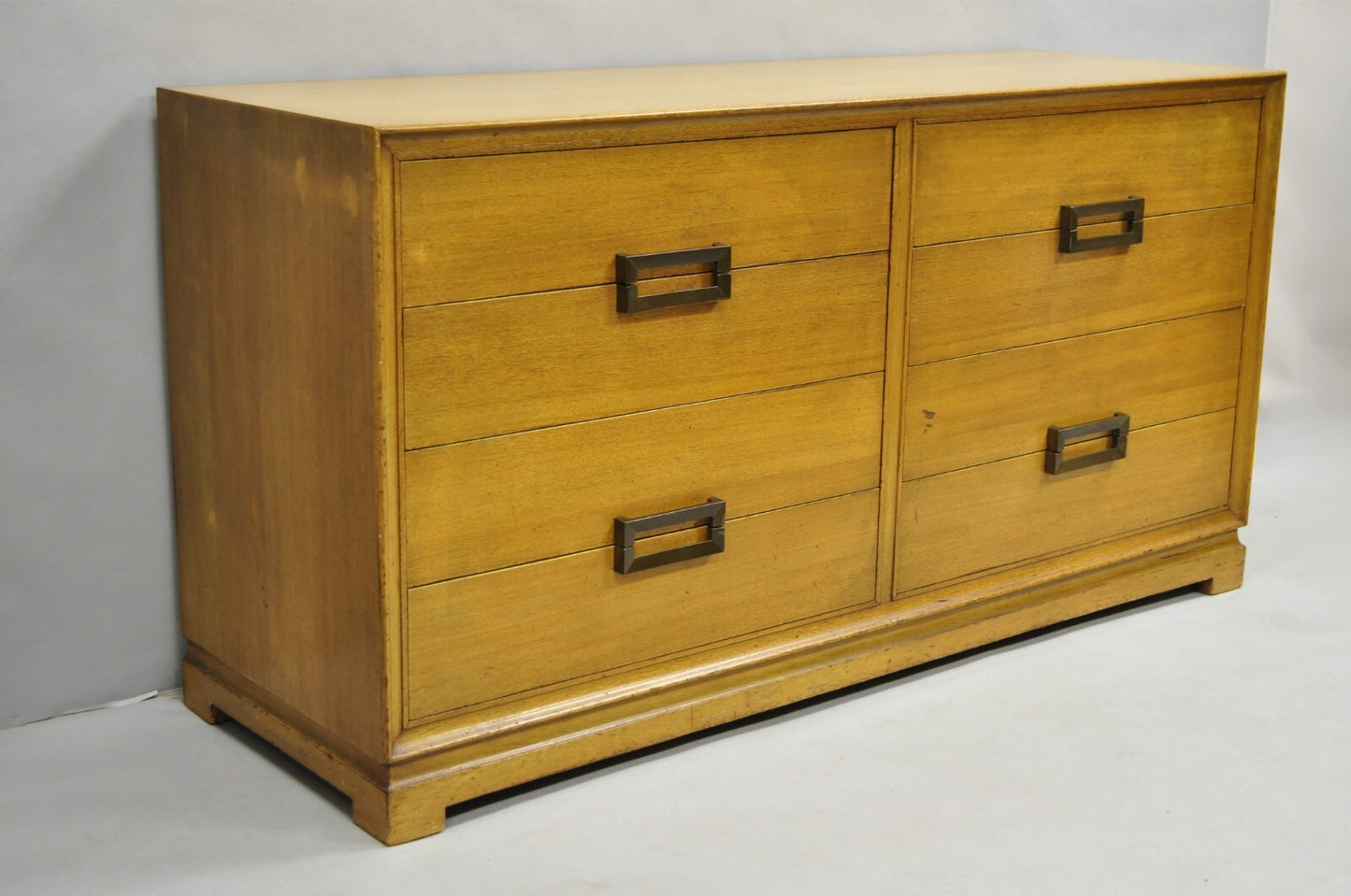 Vintage Mid Century Modern Blonde Mahogany Long Dresser Credenza by Red Lion