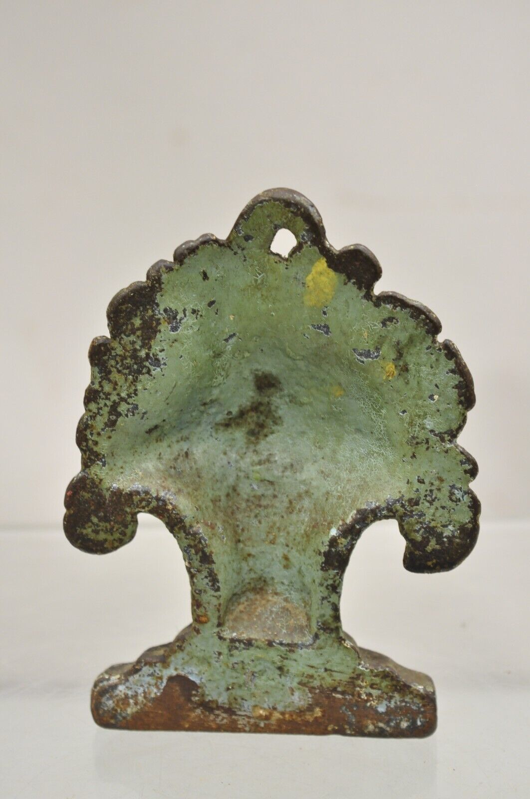 Antique Victorian Cast Iron Small Painted Orange Floral Bouquet Basket Door Stop