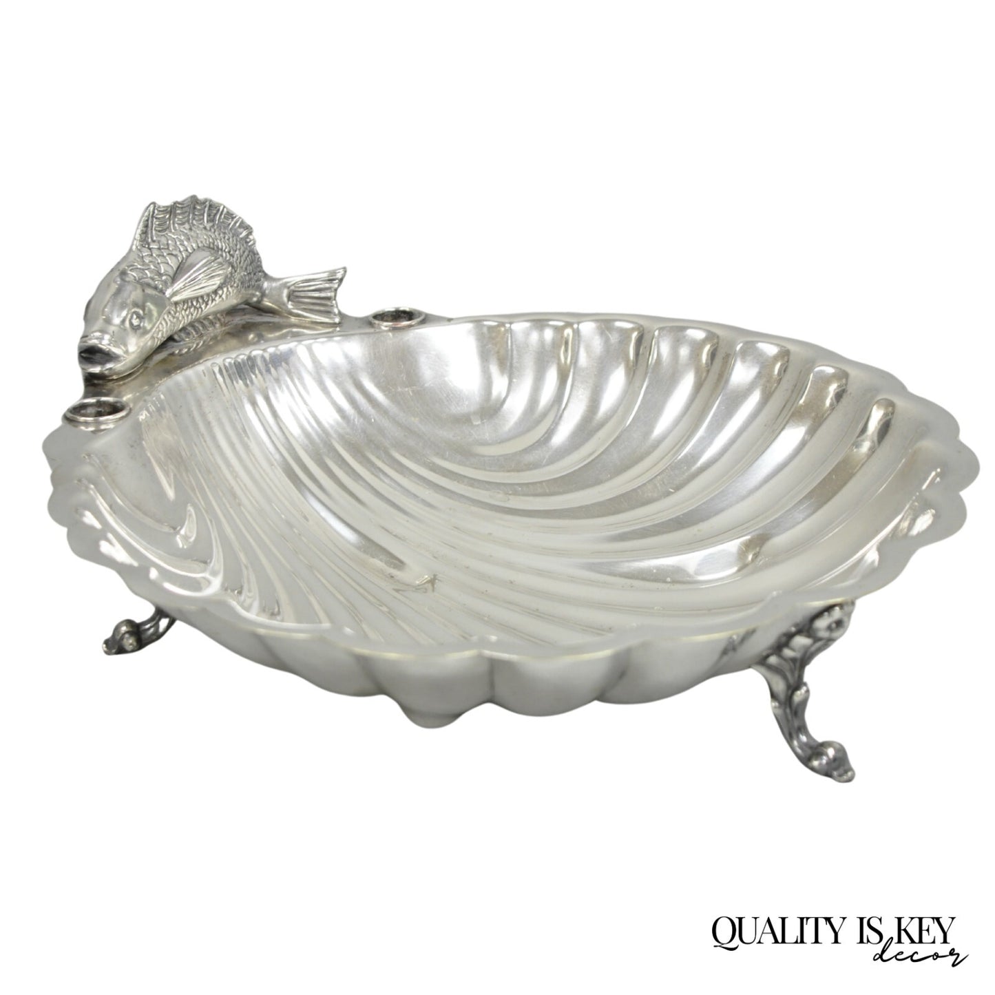 Vintage English Regency Sheffield Silver Plated Fish Clam Shell Serving Platter