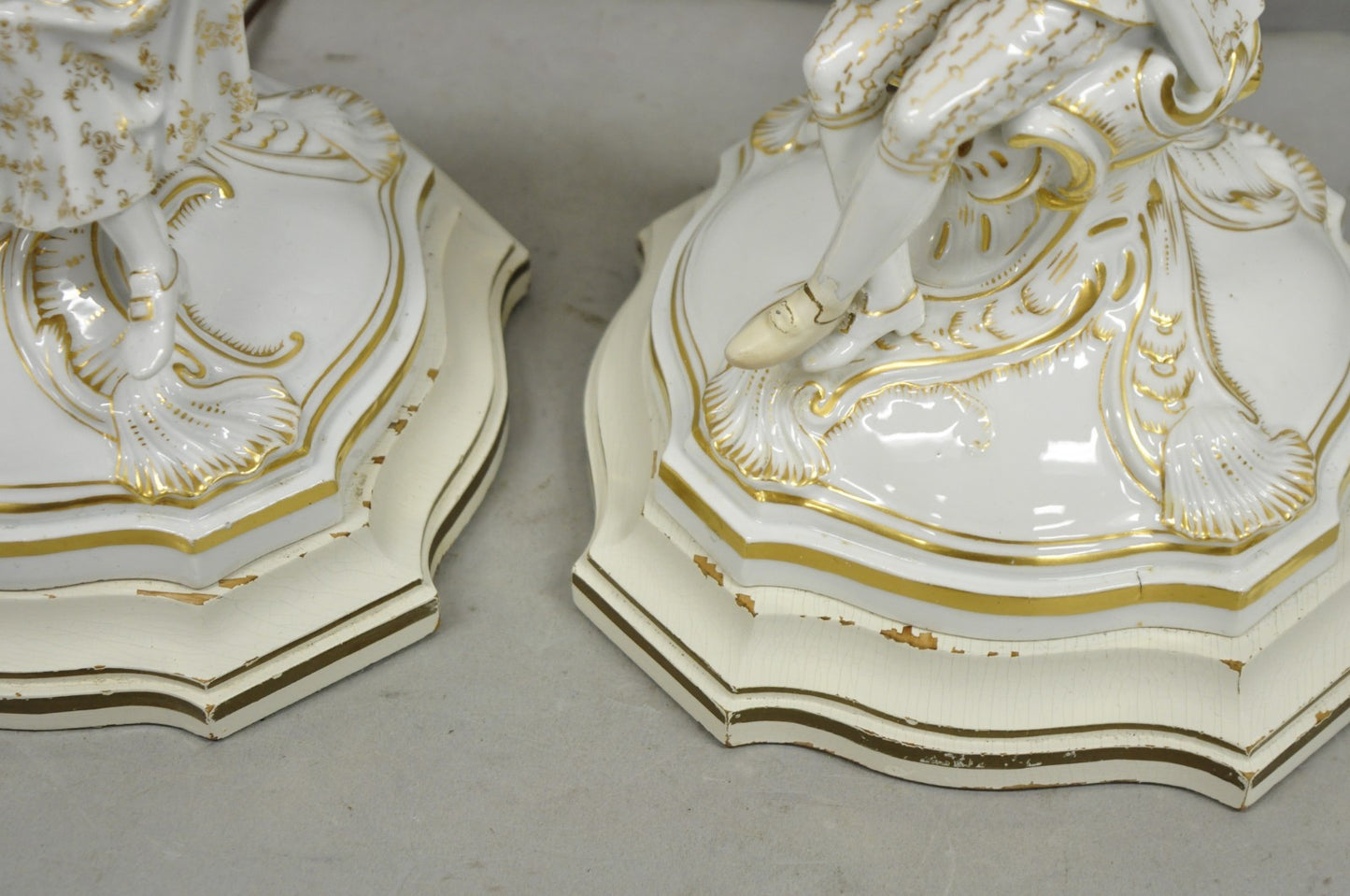Antique Meissen Porcelain German Figural Lighted Candlestick Table Lamps - Pair
