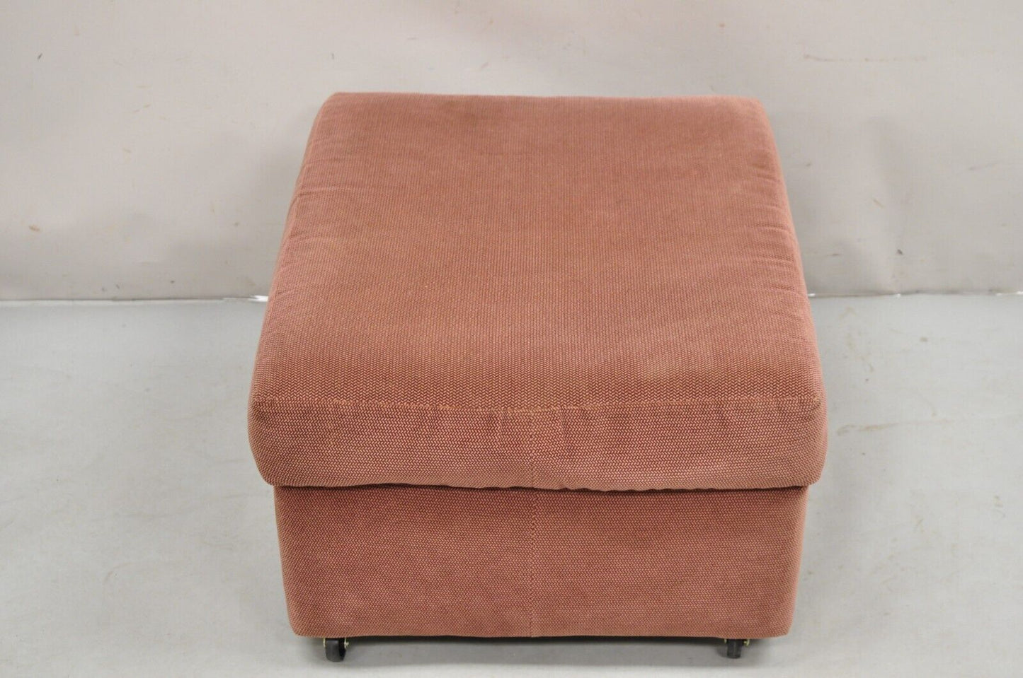 Vintage Thayer Coggin Modern Upholstered Mauve Color Ottoman on Wheels