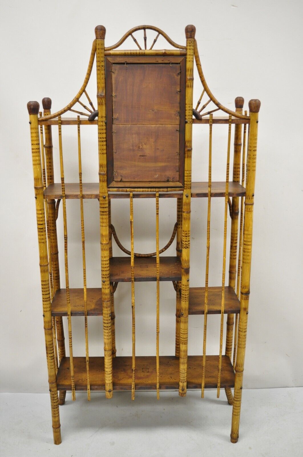 19th C. English Victorian Bamboo Stick and Ball Curio Shelf Display Etagere